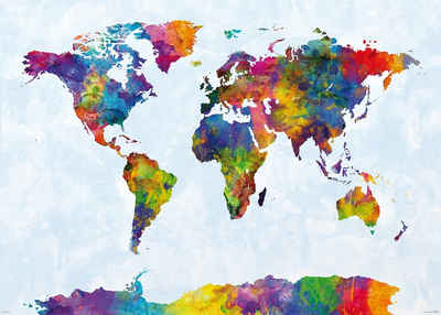 Close Up Poster Watercolor World Map Poster Michael Tompsett 140 x 100 cm