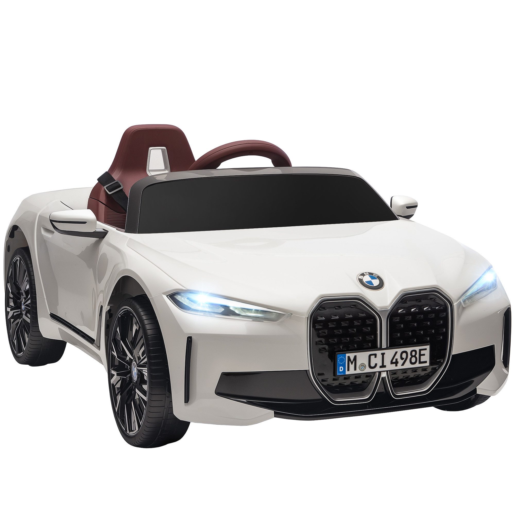 HOMCOM Elektro-Kinderauto BMW i4 12V Kinderauto, 2 Motor, Kinderfahrzeug mit Hupe, Belastbarkeit 30 kg, (1-tlg), mit Fernbedienung, Weiß