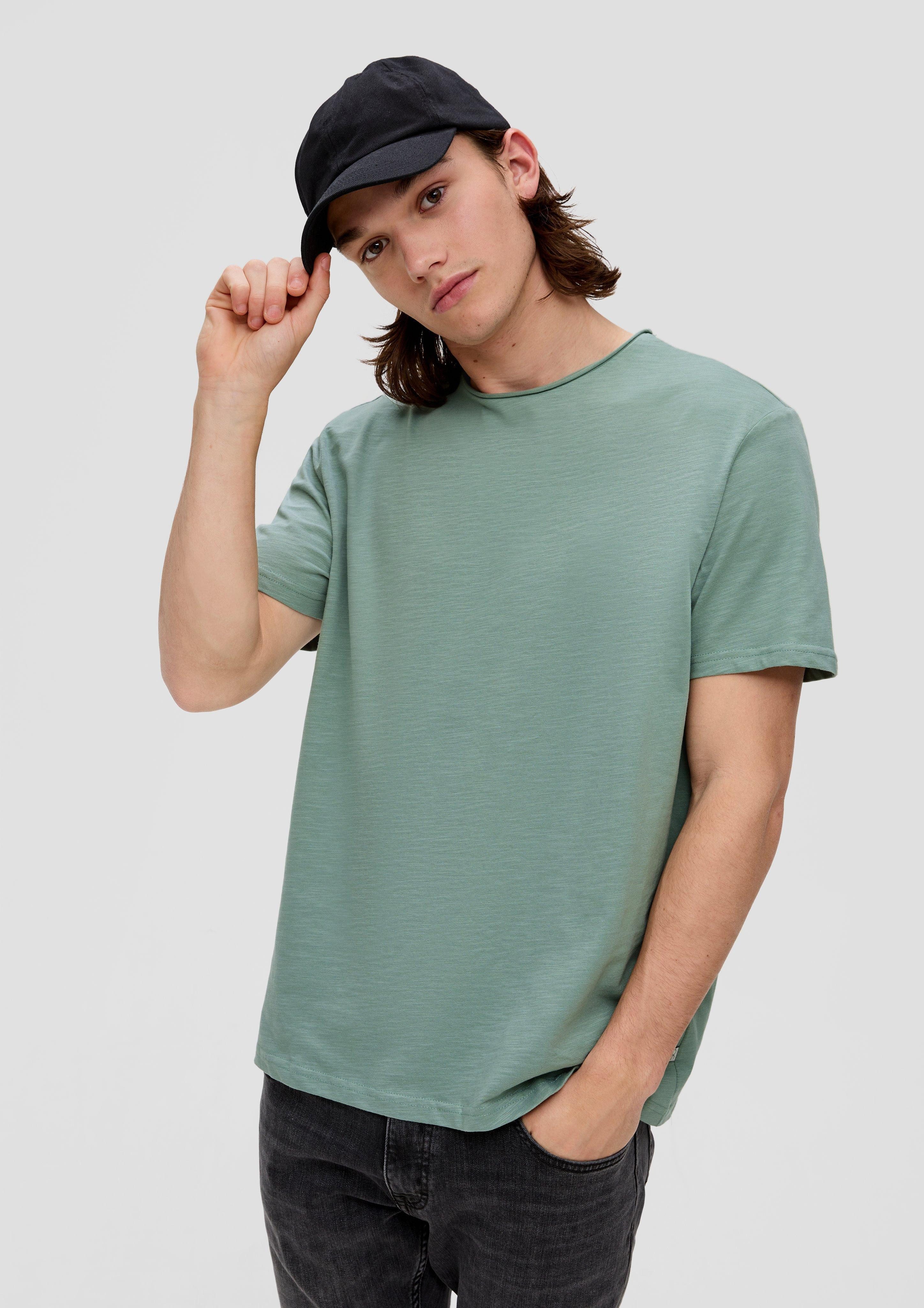 QS Kurzarmshirt Baumwollshirt mit Rollkante und günstig online kaufen