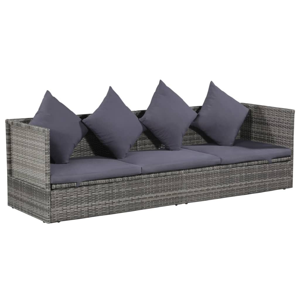 DOTMALL Schlafsofa GartenSofabett 200x60 cm Poly Rattan Grau, Schlafcouch