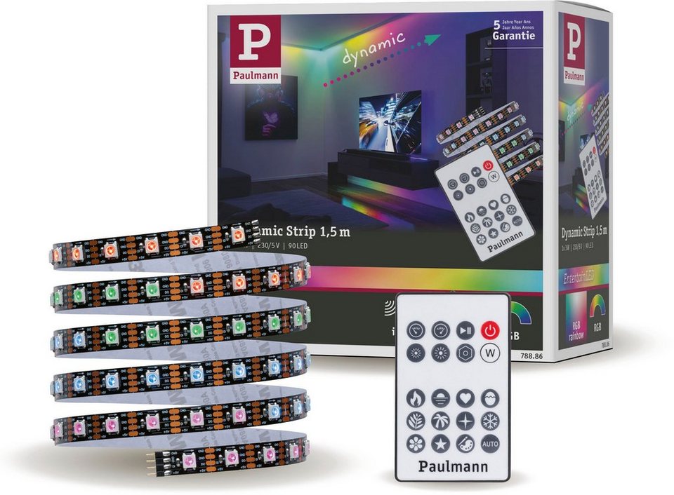 Paulmann LED-Streifen Dynamic Rainbow RGB 1,5m 3W 60LEDs/m 5VA, 1-flammig,  Energieeffiziente LED-Technik spart bis zu 80% Energie