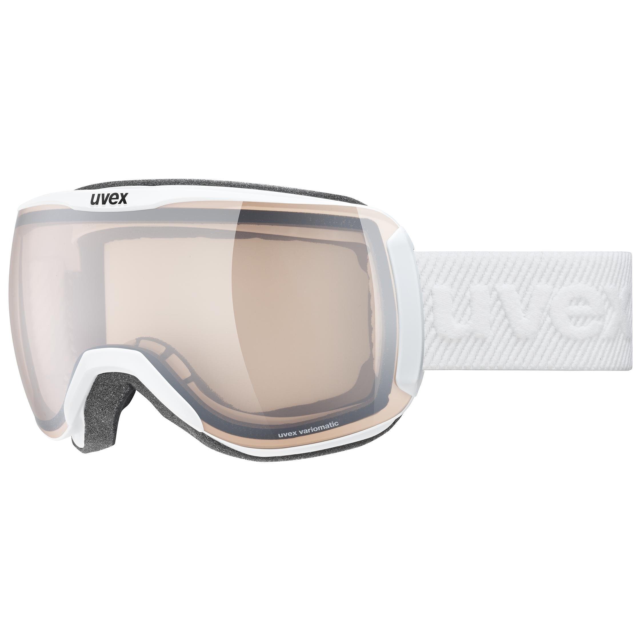 Uvex Skibrille, (1-St), uvex Unisex – Erw., downhill 2100 V Skibrille selbsttönend vario white matt/vario silver-clear