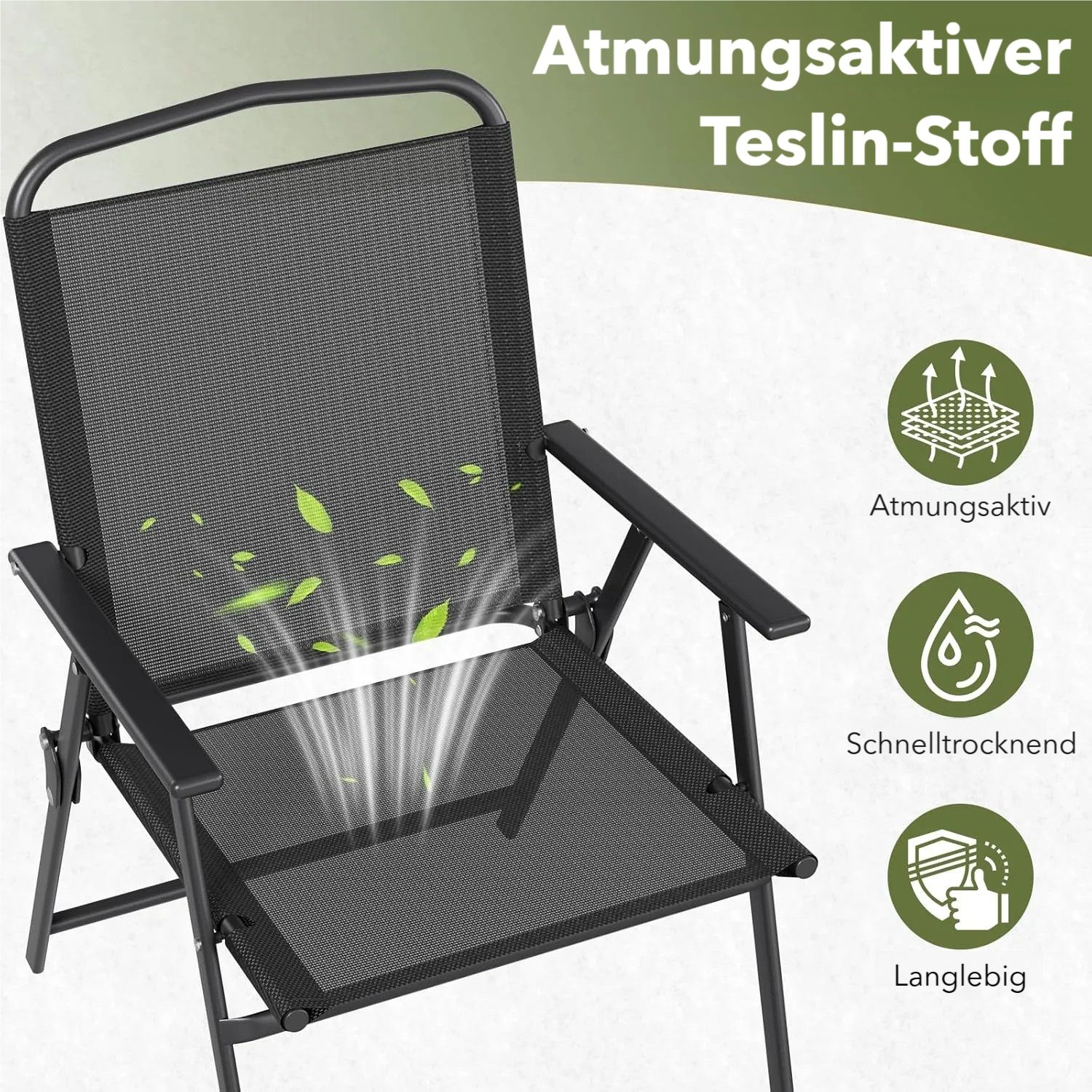 TLGREEN Klappstuhl 2/4-er Set Eisen-Gartenstuhl,Campingstuhl aus Texteline-Gewebe, (2 St), Bis 120kg,für Garten, Terrasse, Balkon und Camping – Bild 4 von 5