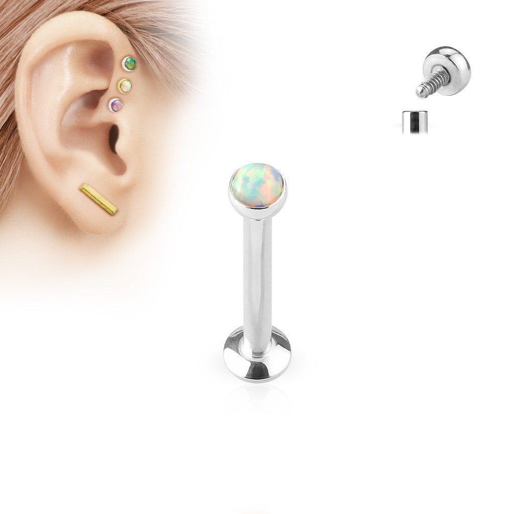 Taffstyle Weiß Piercing Opal Tragus Universal Madonna Ohr Cartilage Stud Kopf, Piercing Lippenpiercing Piercing-Set Stab Helix Lippe Stecker