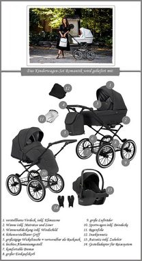 babies-on-wheels Kombi-Kinderwagen Romantik 4 in 1 mit Sportsitz, Autositz und Zubehör in 8 Farben