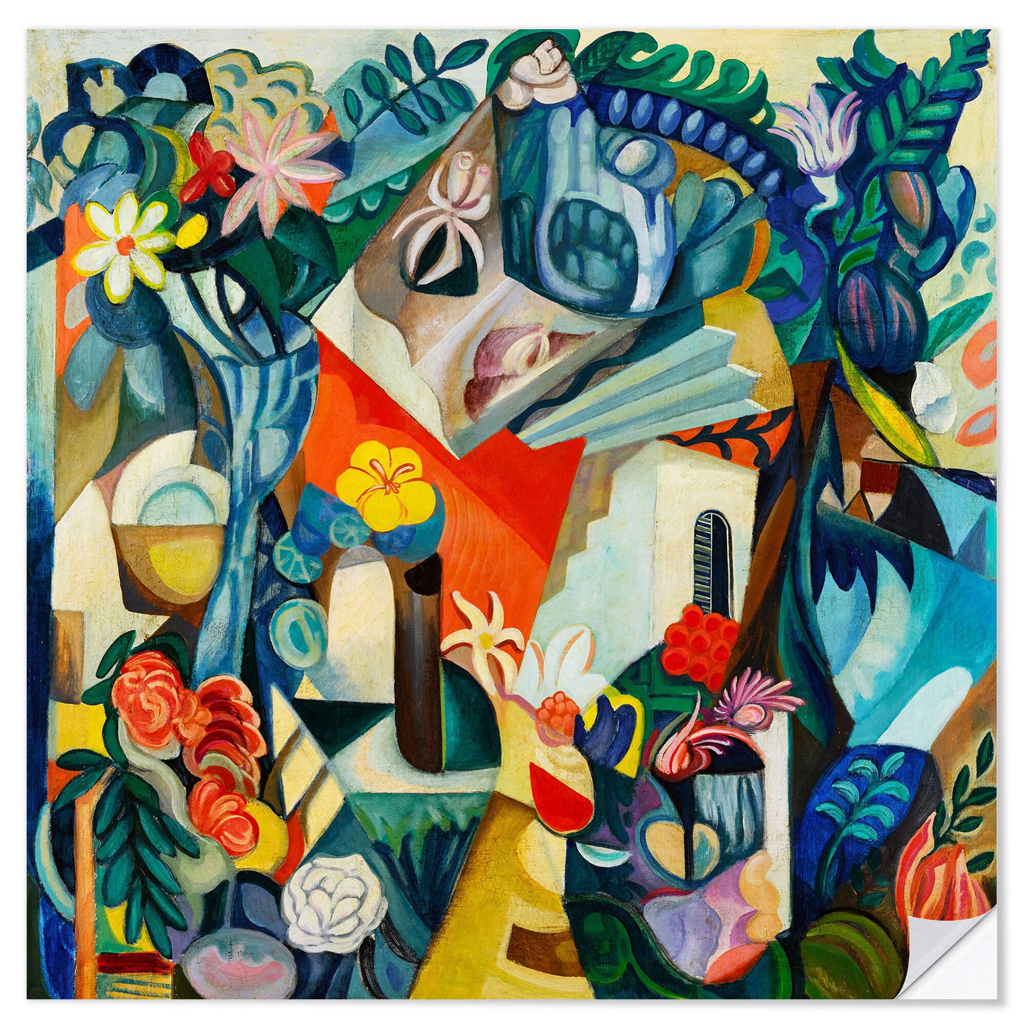 Posterlounge Wandfolie Hélène Oettingen, Komposition mit Haus und Blumen, Arztpraxis Modern Malerei