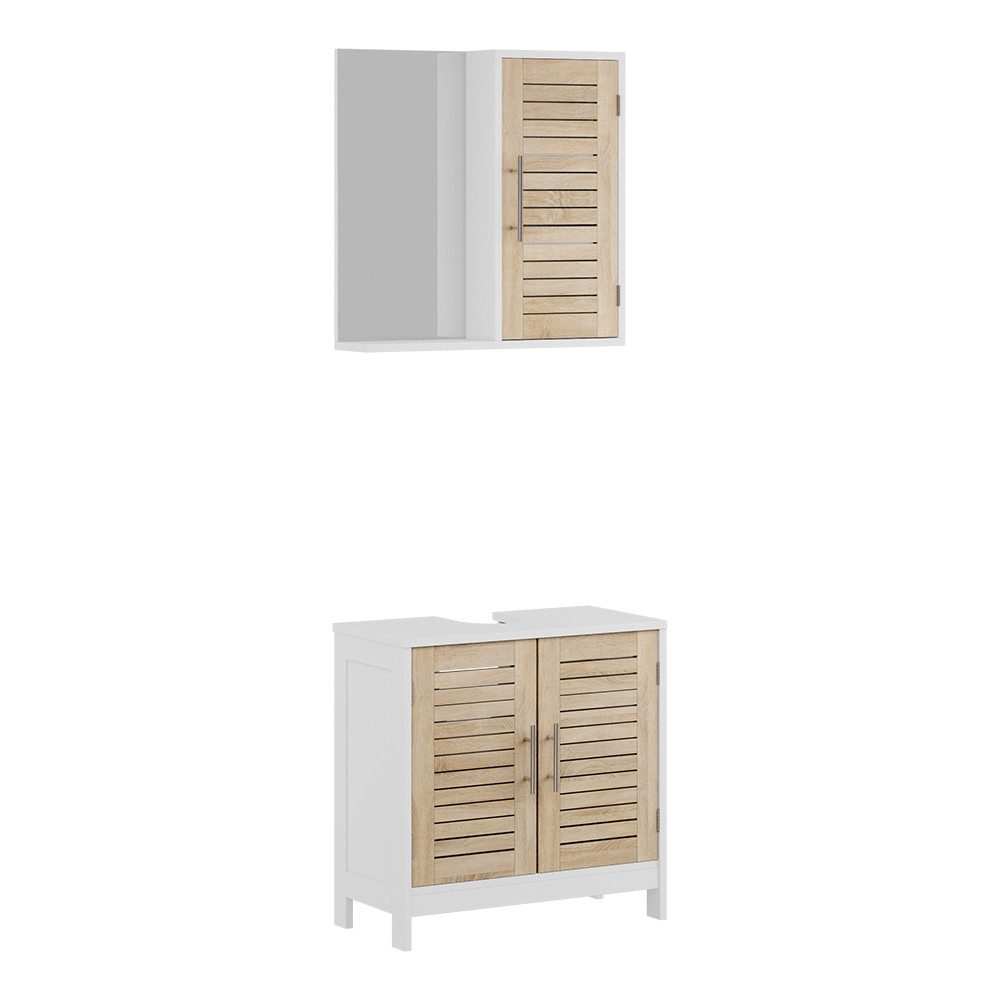 Vicco Badmöbel-Set Looma, Weiß/Eiche, 2-teilig, (2-St., 2er Set)