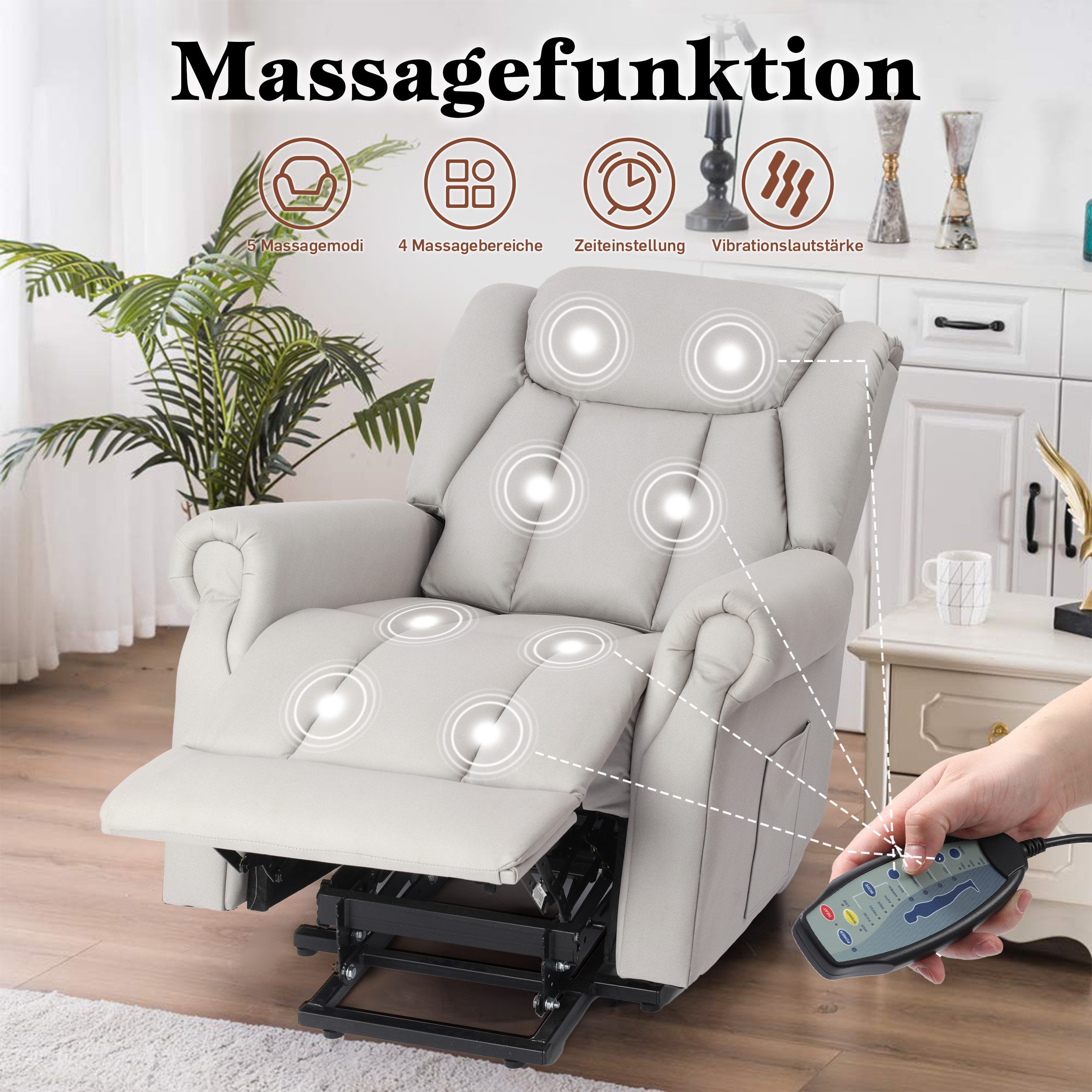 Sinaopus Relaxsessel Liegesessel Fernsehsessel mit Heiz-und Masssagefunktion, Relaxsessel mit stufenloser Verstellung, bequemer Einzelsessel
