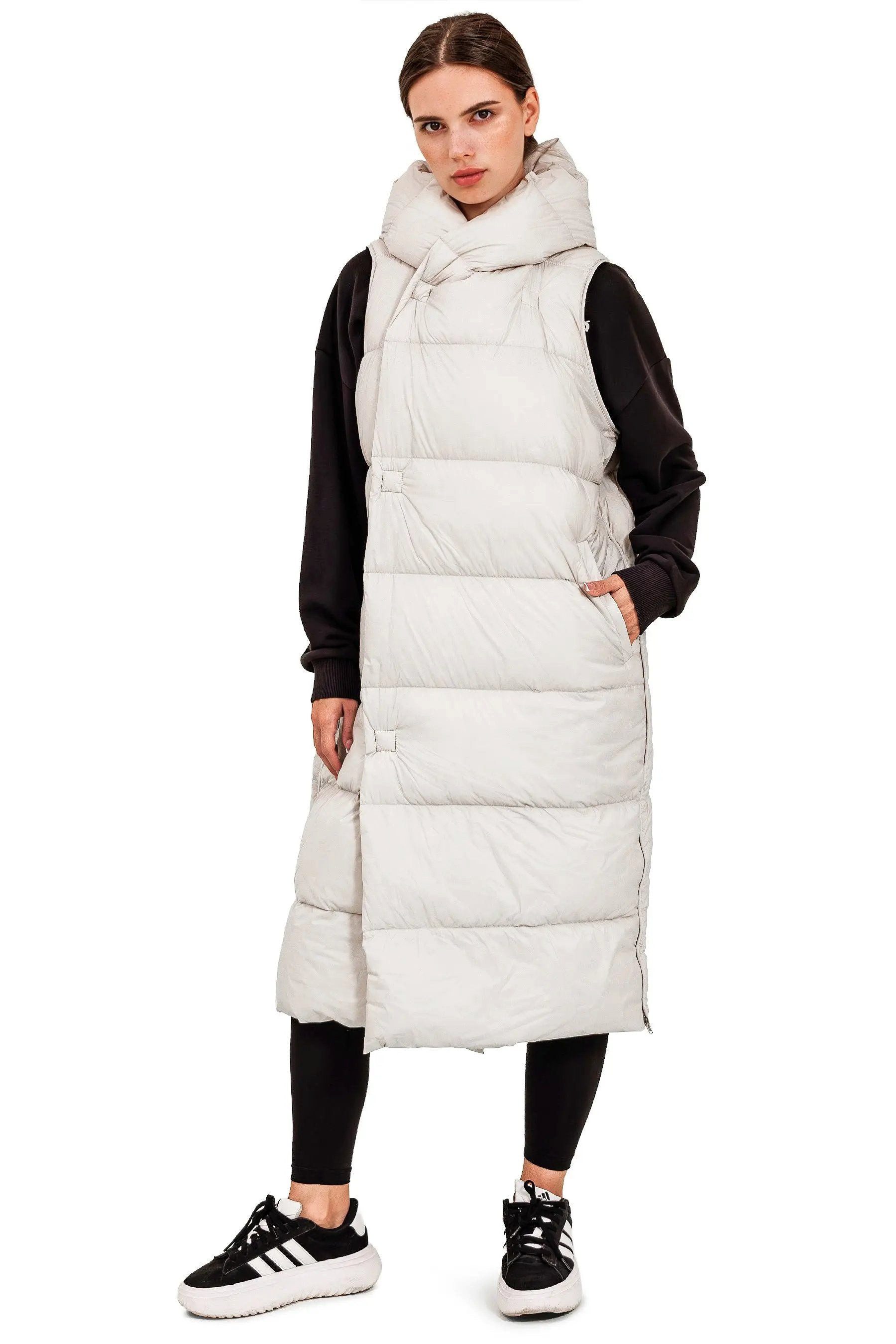 JNBY Daunenweste Damen lange Daunenweste mit Kapuze Frühlingsweste Stone warm gefüttert