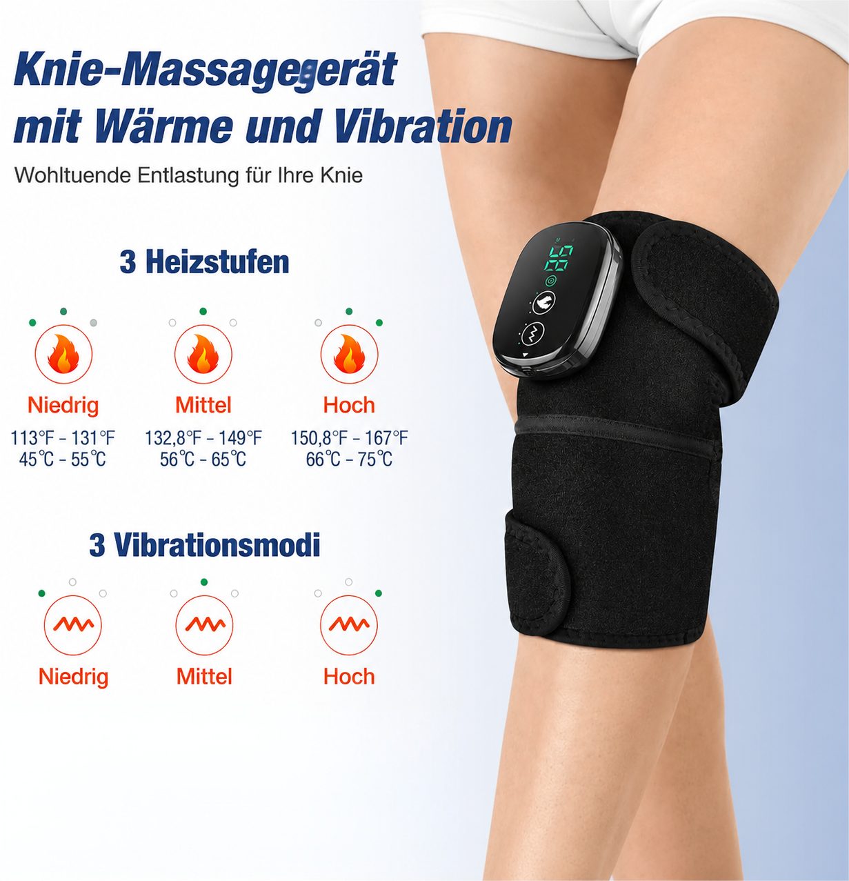 Toomoke Massagegerät 3 in 1 Elektrische Kniemassagegerät mit Wärmefunktion Kniebandage, für Knie, Schulter & Ellenbogen, 5000 mAh, kabellos, Vibrationsmassage, Geschenk