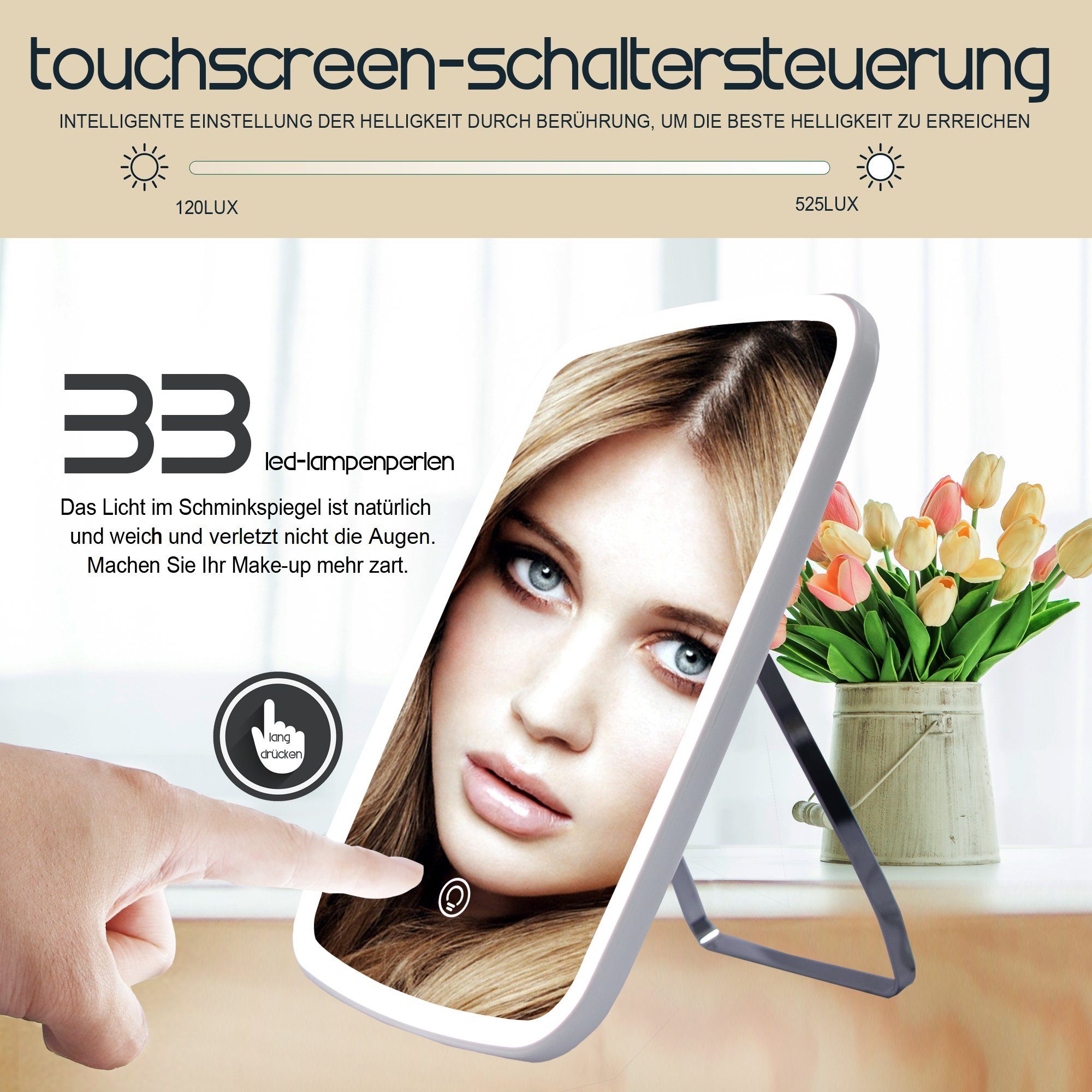 Mucola Schminkspiegel Schminkspiegel Kosmetikspiegel Make-up LED 7 Fach Vergrößerungsspiegel (Stück, 1-St., Premium-Schminkspiegel), LED Beleuchtung