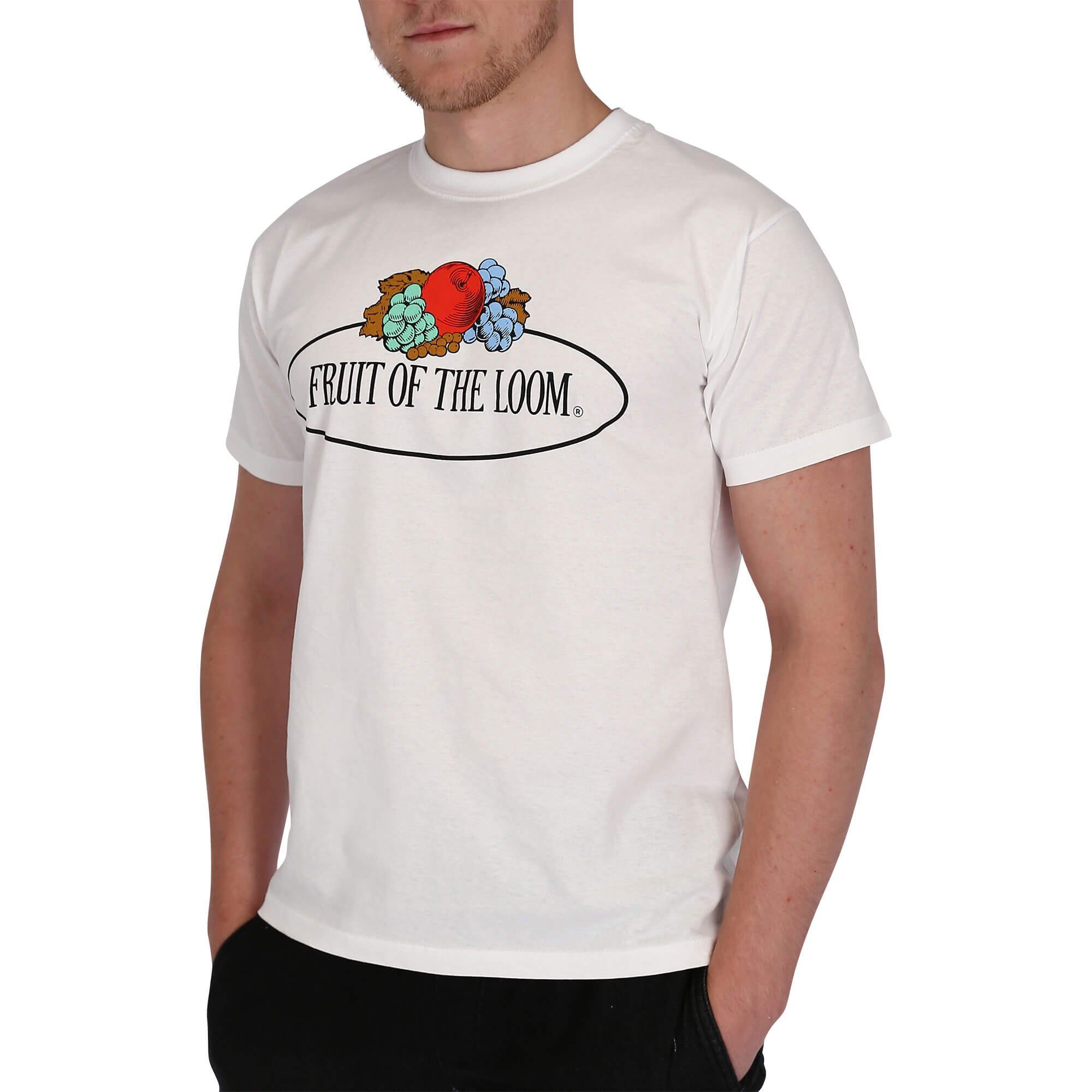 Fruit weiß of Loom Loom mit Fruit Loom T-Shirt of the Rundhalsshirt the of Logo Fruit the Vintage