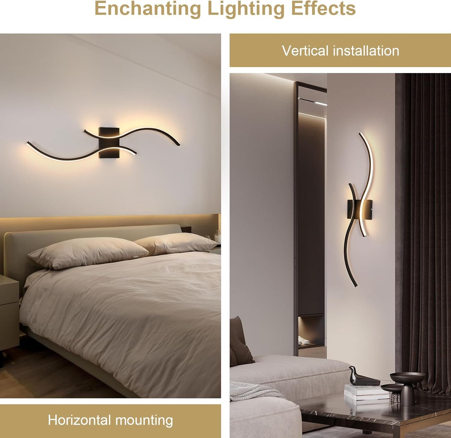 Riserva Wandleuchte Skandinavische Moderne Wandleuchte Schwarz, 80cm, 3000K Warmweiß, 25W, LED wechselbar