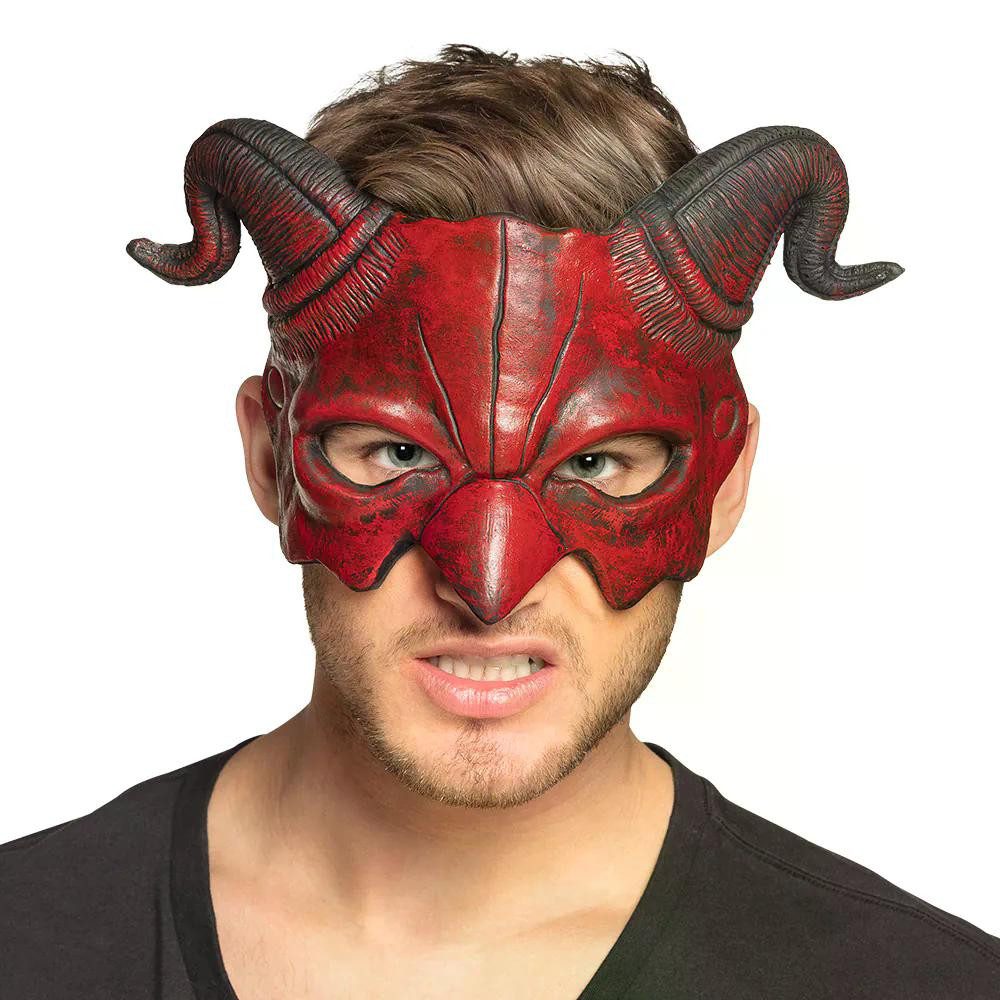 Boland Teufel-Kostüm Schaum-Halbmaske Dämon rot mit Hörnern Halloween Karneval Maske, Detailreiche Struktur für realistischen Look