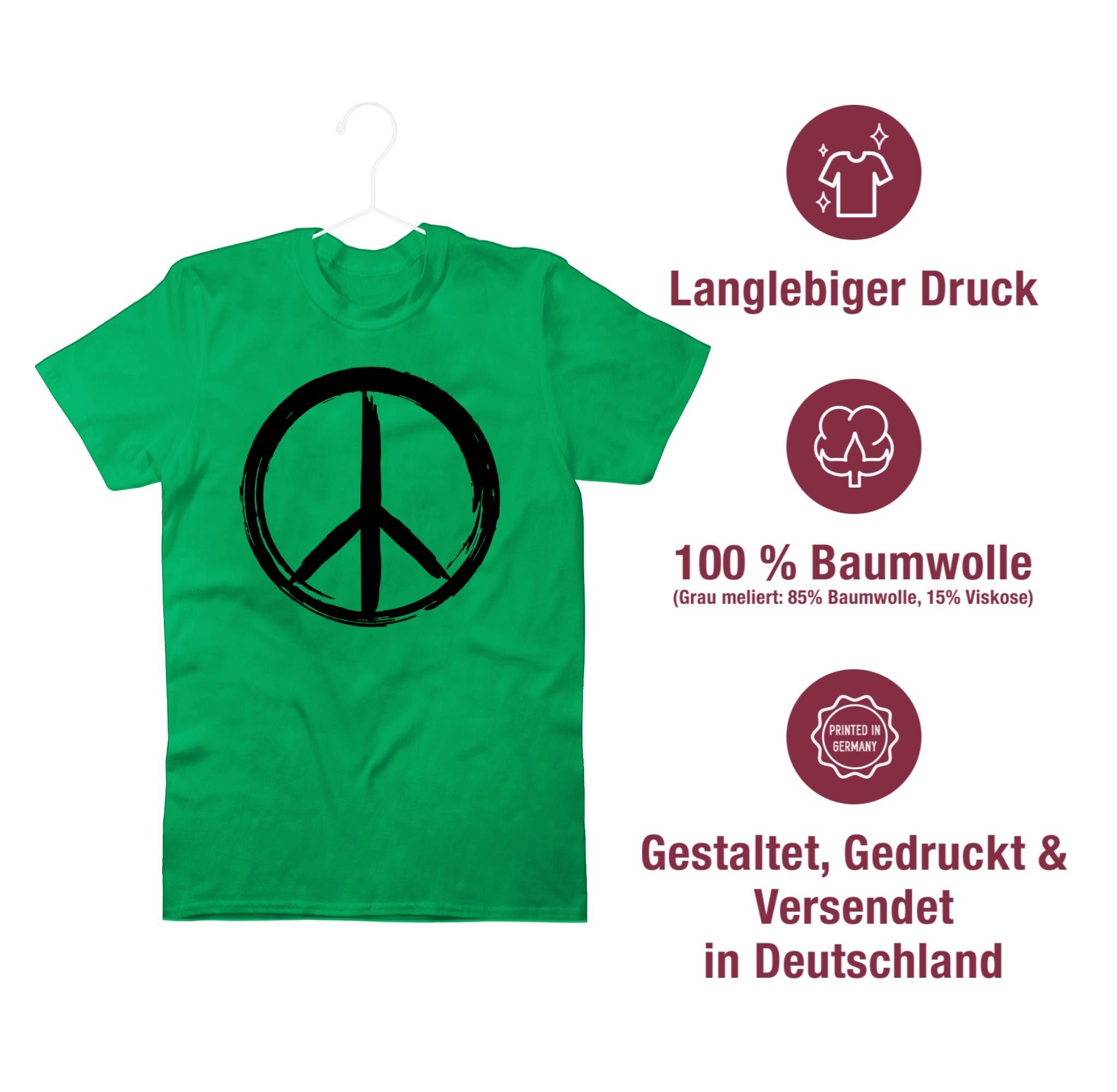 T-Shirt Shirtracer Zeichen Sprüche Peace Grün Pinsel Optik Statement schwarz - 3