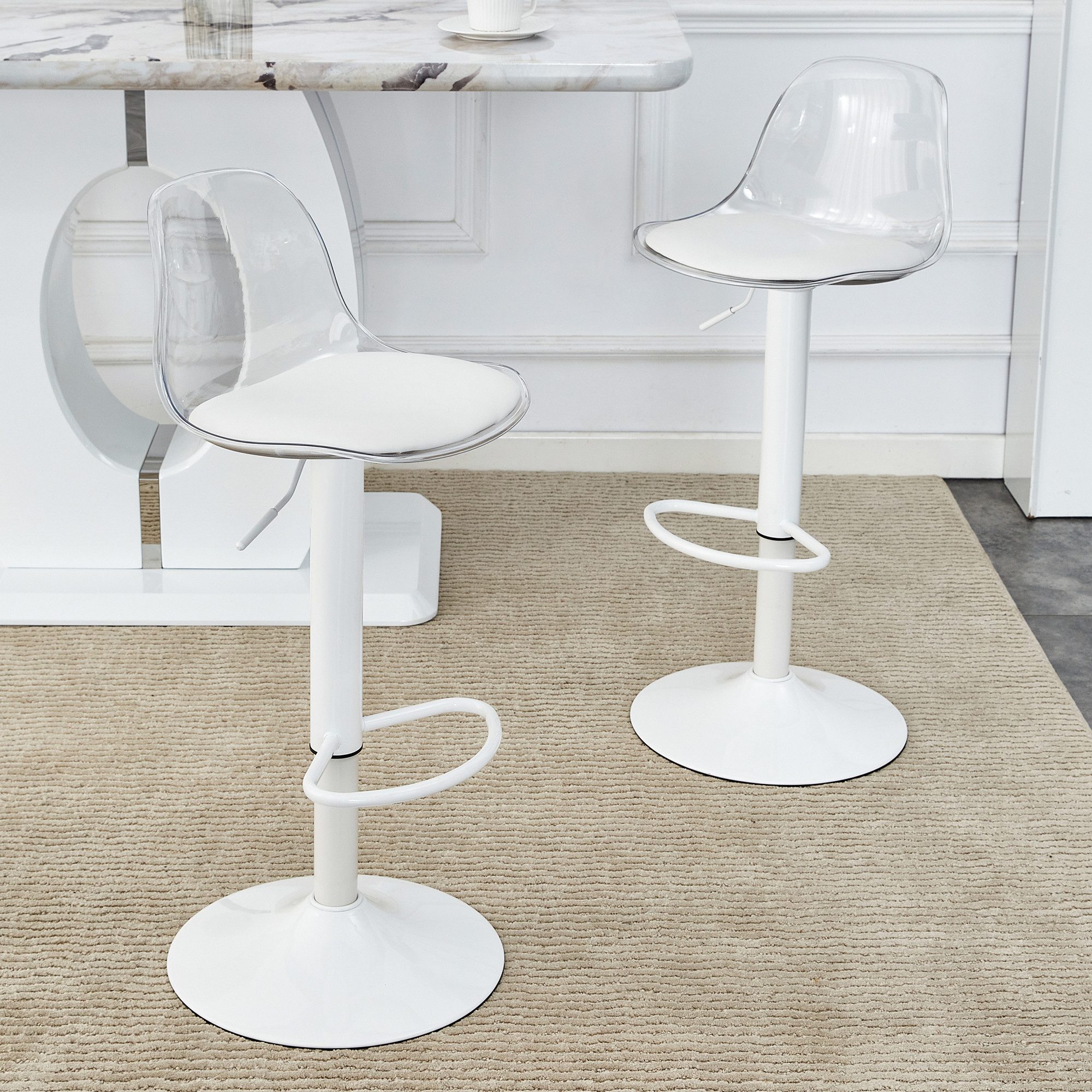 gopop Barhocker Thekenstuhl 2er Set, Transparenter Design mit Rückenlehne (2 St), höhenverstellbar & 360° drehbar – ideal für Küche & Barbereich
