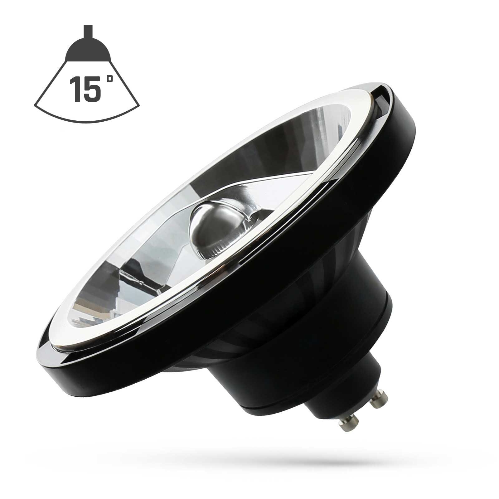 Spectrum LED-Leuchtmittel LED AR111 GU10 Reflektor 12W 1050lm 15° Schwarz 230V Warm 830 3000K, GU10, Warmweiß