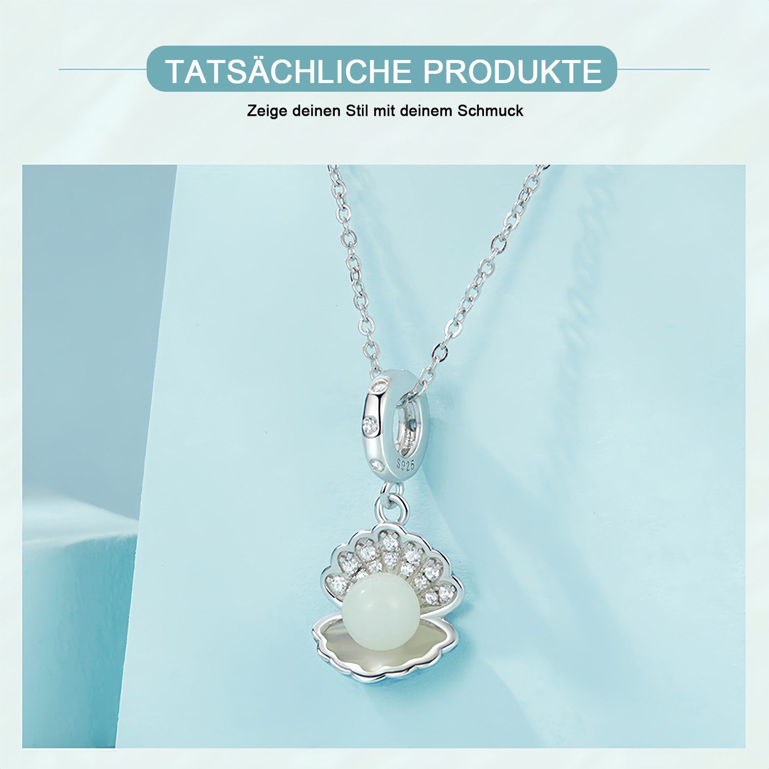 MOPUEA Bead Muschel-Leuchtperle Leuchtender Bead Anhänger 925 Sterling Silber (5A Zirkonia Charm Anhänger Pendant für Europäische Armband Halskette, 1-tlg., Sch – Bild 5 von 5