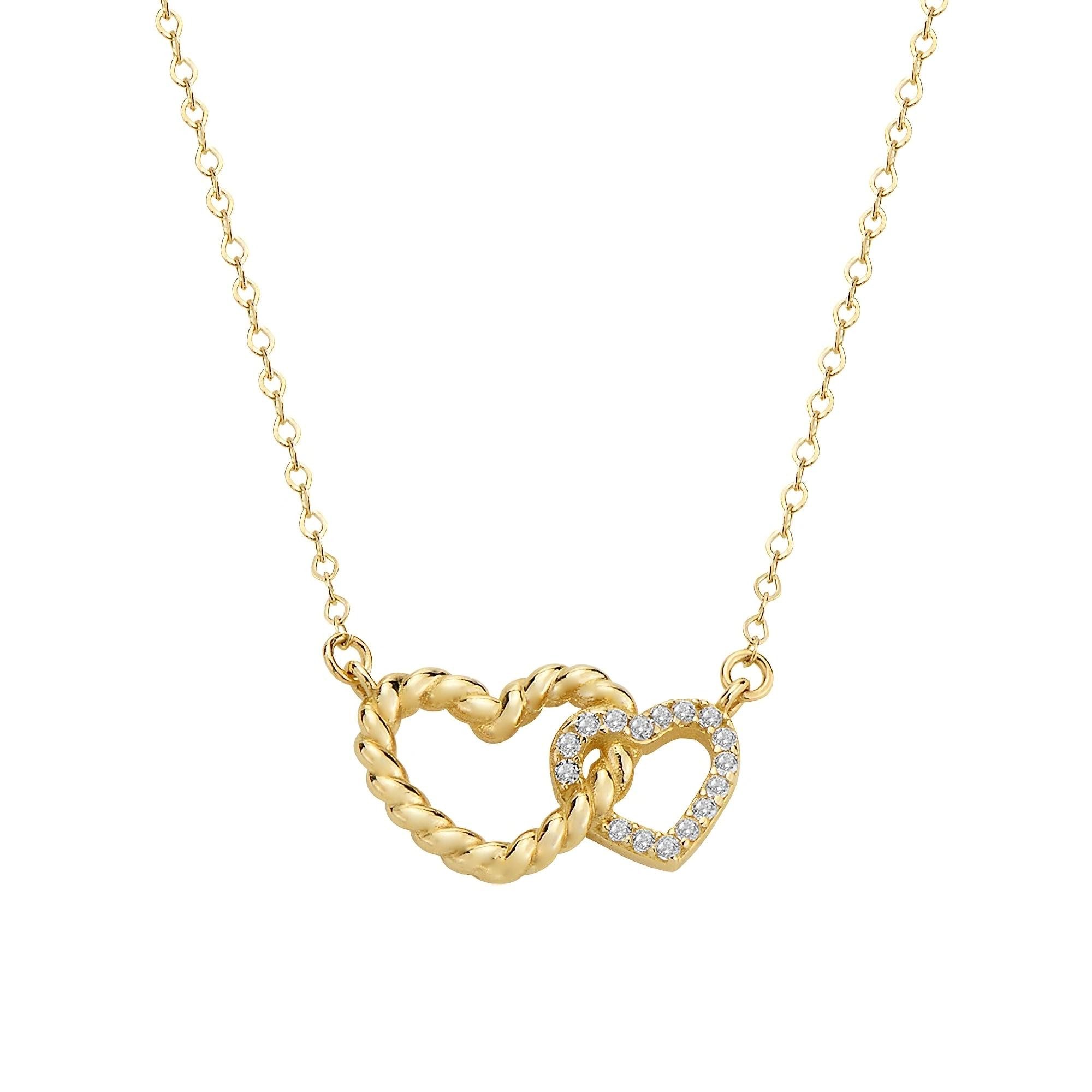Collier 585er Gelbgold Collierkette mit zwei Herzen Zirk.