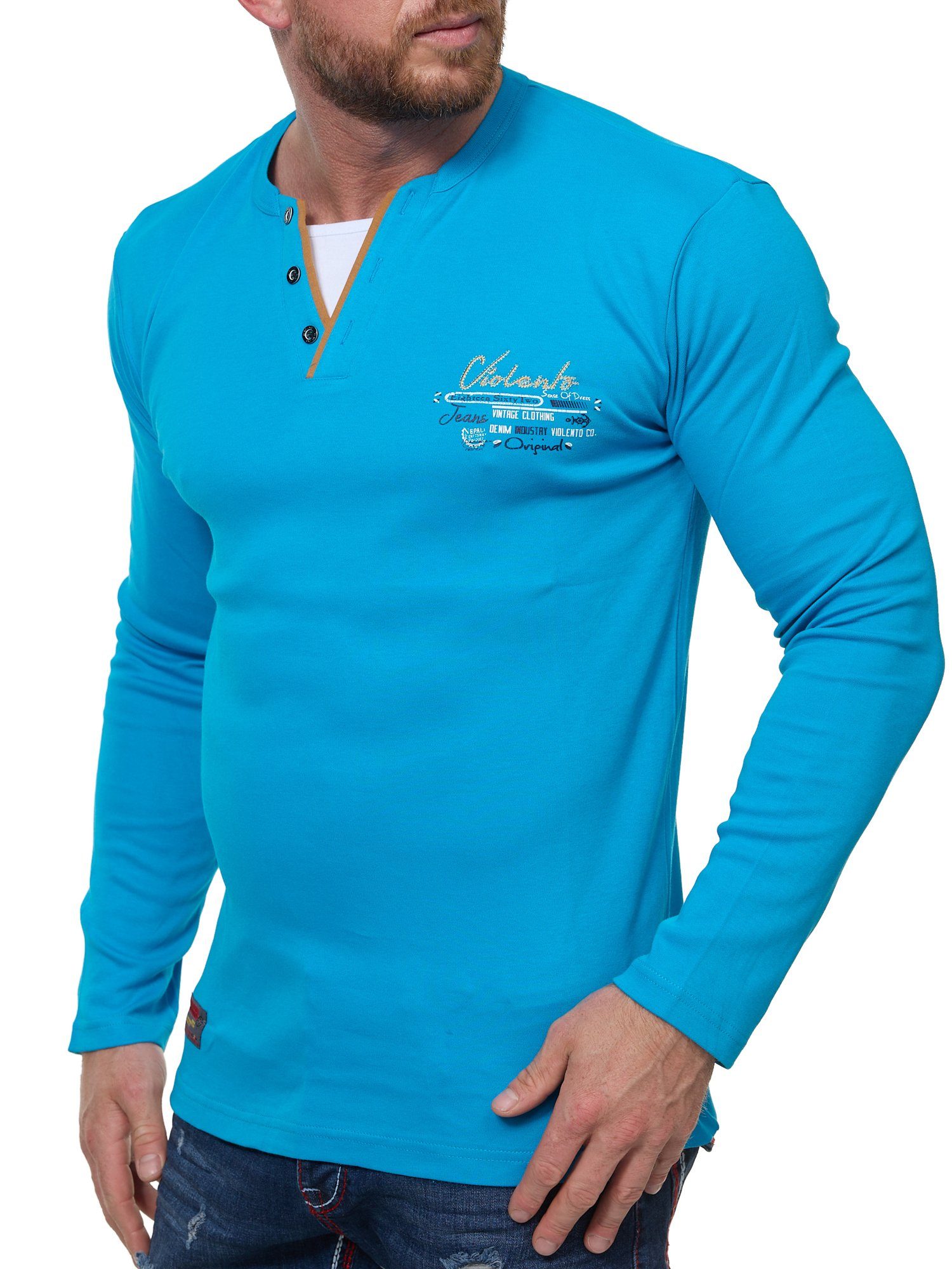 L.gonline Langarmshirt Herren Longshirt, Langarmshirt, Knopfleiste, Logopri günstig online kaufen