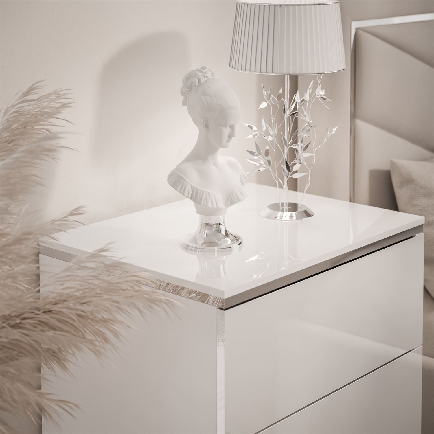 Lookway Nachttisch AURORA II SILVER Hängender Nachttisch mit LED‑Beleuchtung (1x Nachttisch), 50x37x40 cm – Bild 5 von 5