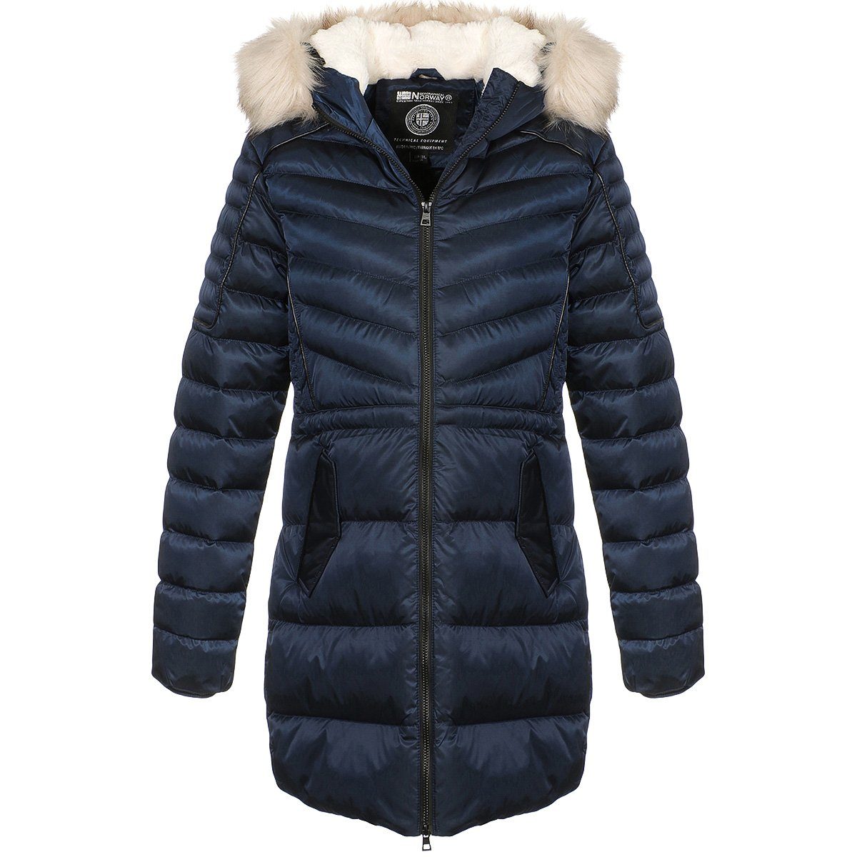 Geographical Norway Winterjacke Damen Outdoor Jacke Steppjacke Konisch geschnitten in Unifarbe, mit flauschiger Kapuze