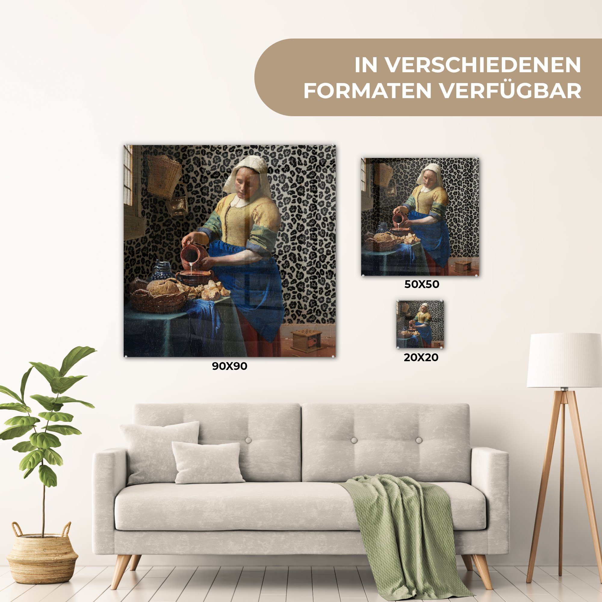 Wandbild (1 MuchoWow - Bilder - bunt Acrylglasbild Alte Gemälde auf Glas - Pantherdruck St), Glas - - - Vermeer Meister, - Glasbilder - Foto Milchmädchen Wanddekoration auf Kunst