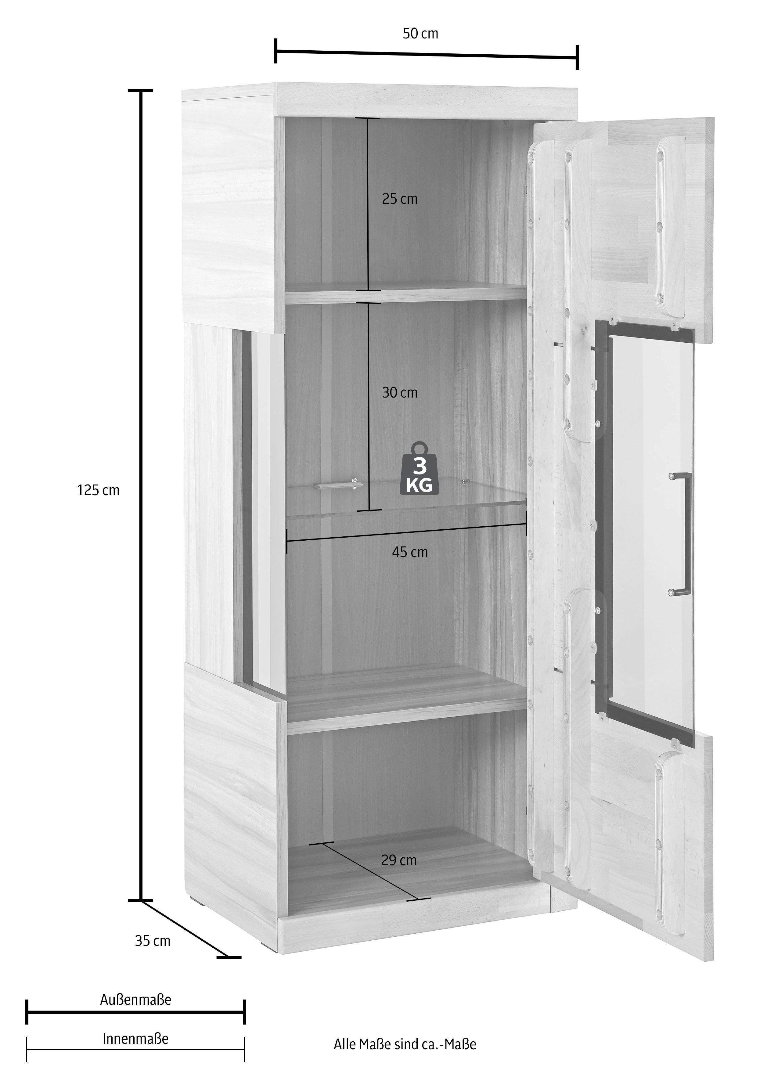 OTTO home Vitrine RIBE75, 1Glasboden variabel, dunkles gehärtetes Glas, Trendfarbe B/T/H:50/35/125cm, Front massivholz,4 Fächer,Griffe silberfar,geölt