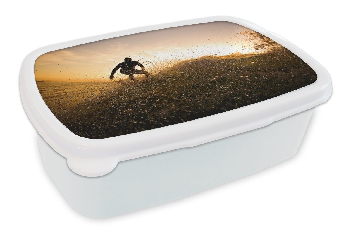 MuchoWow Lunchbox Surfer-Silhouette, Kunststoff, (2-tlg), Brotbox für Kinder und Erwachsene, Brotdose, für Jungs und Mädchen weiß