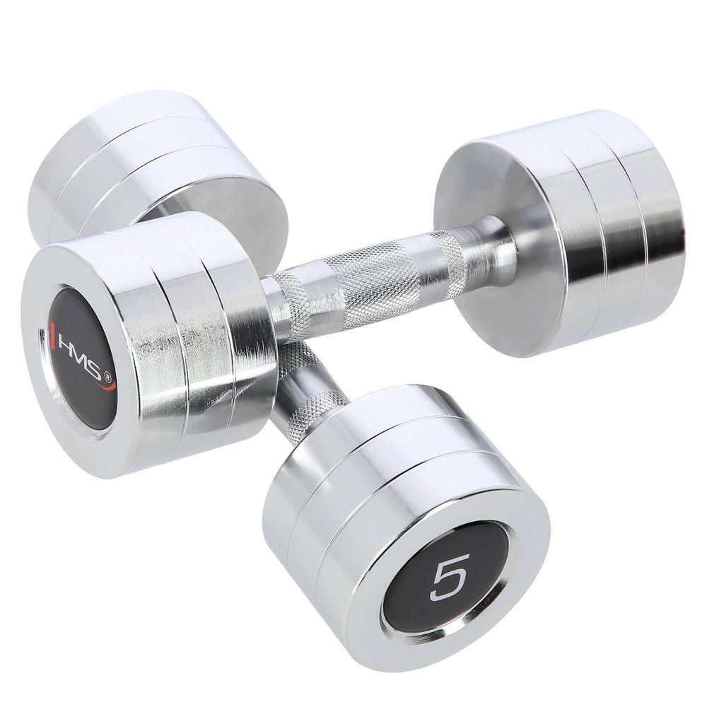 HMS Kurzhantel Handhanteln Gewichtstraining Fitnessgewichte, (Spar-Set, 24 cm lang), verchromter Stahl, gerändelter Griff, Paar 2 x 5 kg