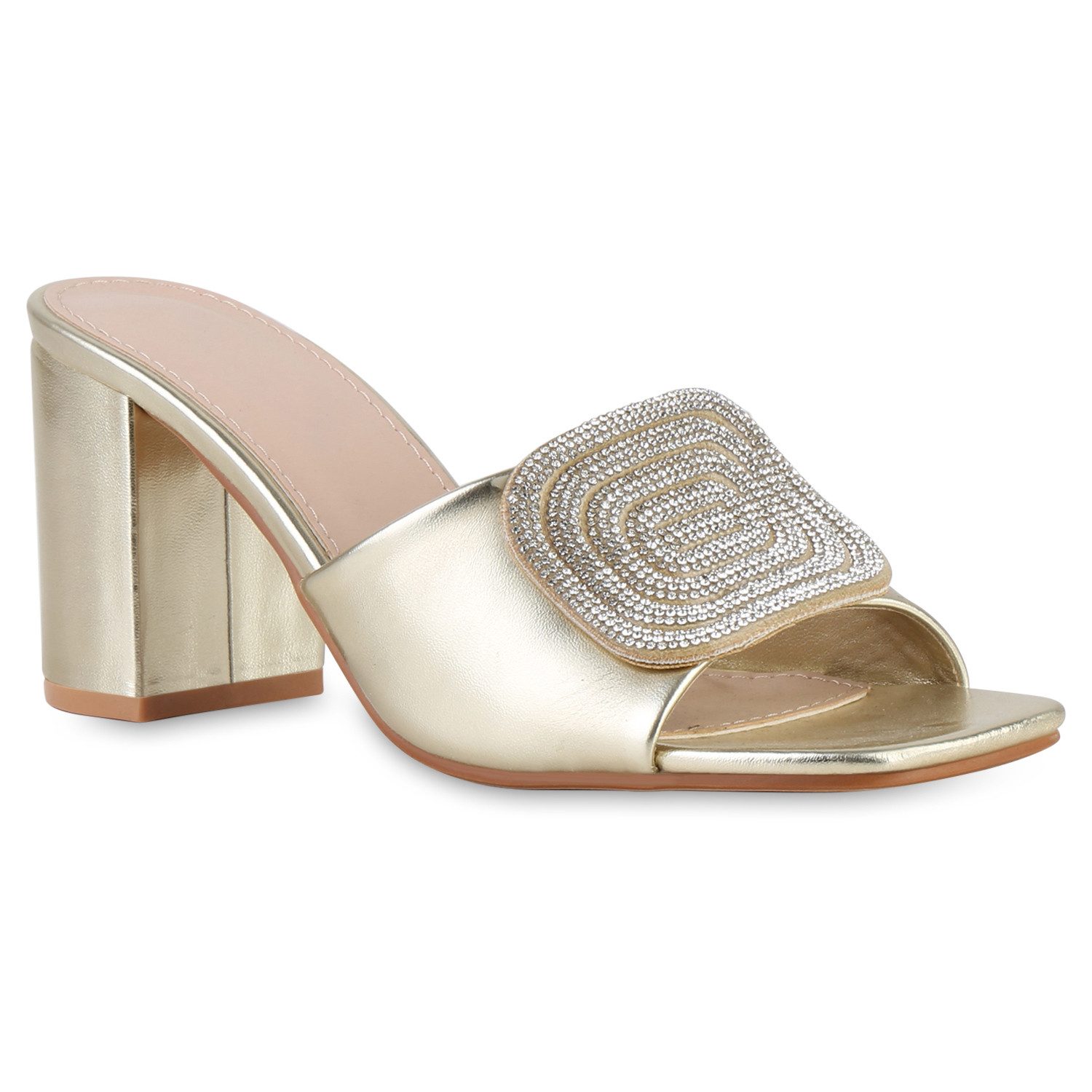 VAN HILL 841538 Sandalette Damen Pantoletten Sandaletten Strass Leder-Optik günstig online kaufen