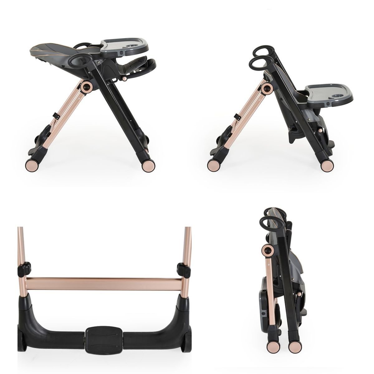 Cangaroo Kombihochstuhl Kinderhochstuhl Prime klappbar, höhenverstellbar Räder Gurt Babyliege