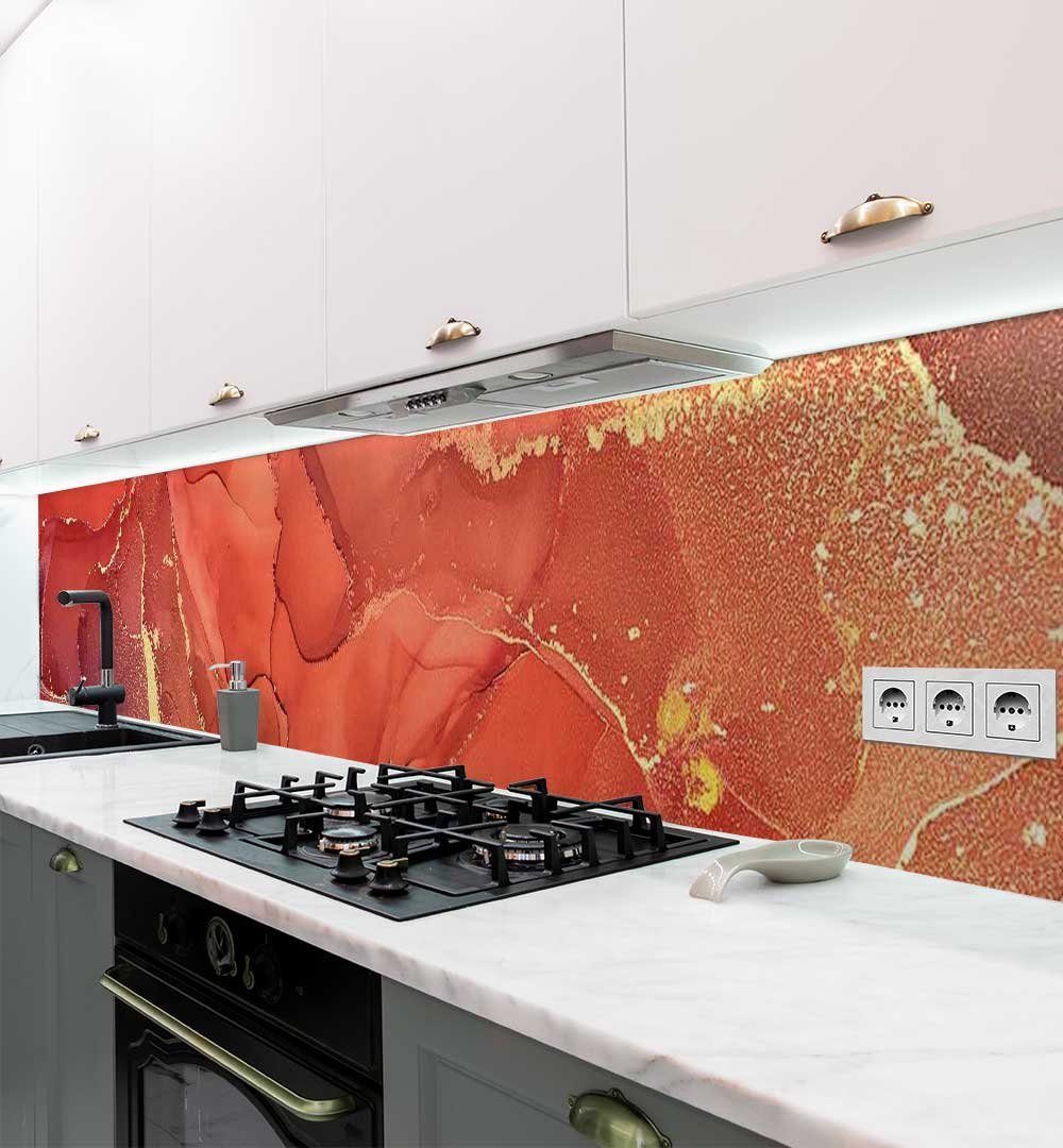 MyMaxxi Dekorationsfolie Küchenrückwand Marmor rot gold selbstklebend Spritzschutz Folie