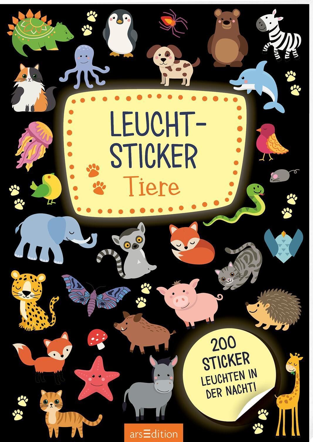 Ars Edition Sticker Leuchtsticker Tiere 200 Sticker leuchten in der Nacht