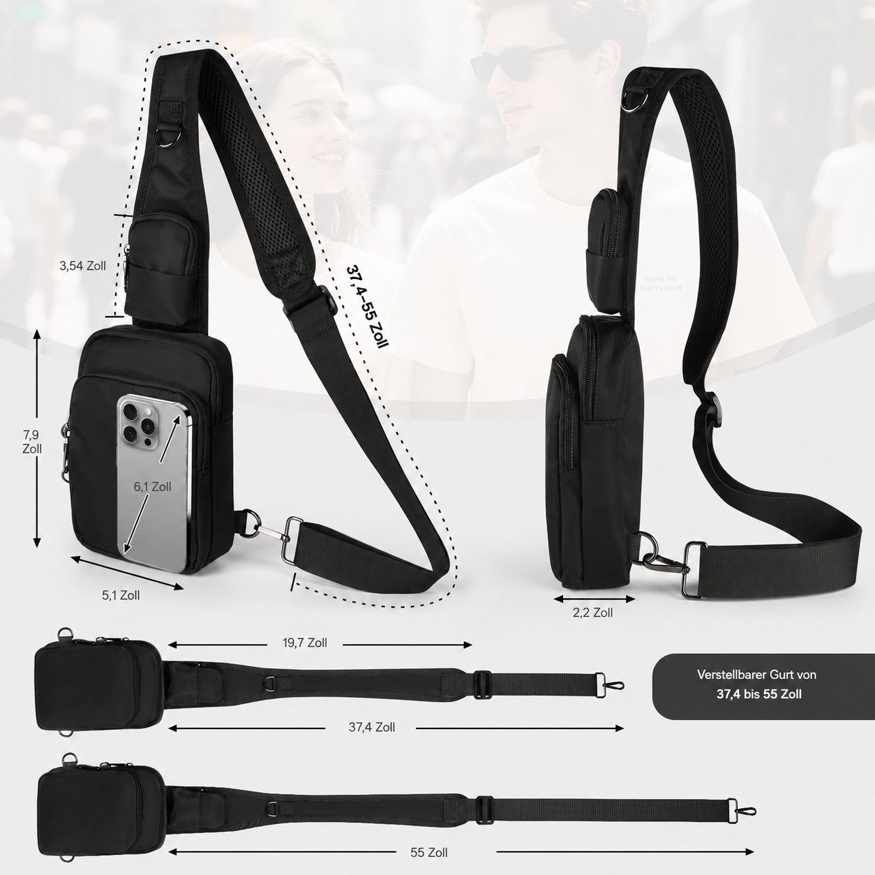 nsihing Umhängetasche RFID Umhängetasche Unisex, Wasserabweisende Crossbody Tasche, Mit Reißverschluss, Diebstahlschutz für Alltag, Arbeit & Reisen – Bild 2 von 5