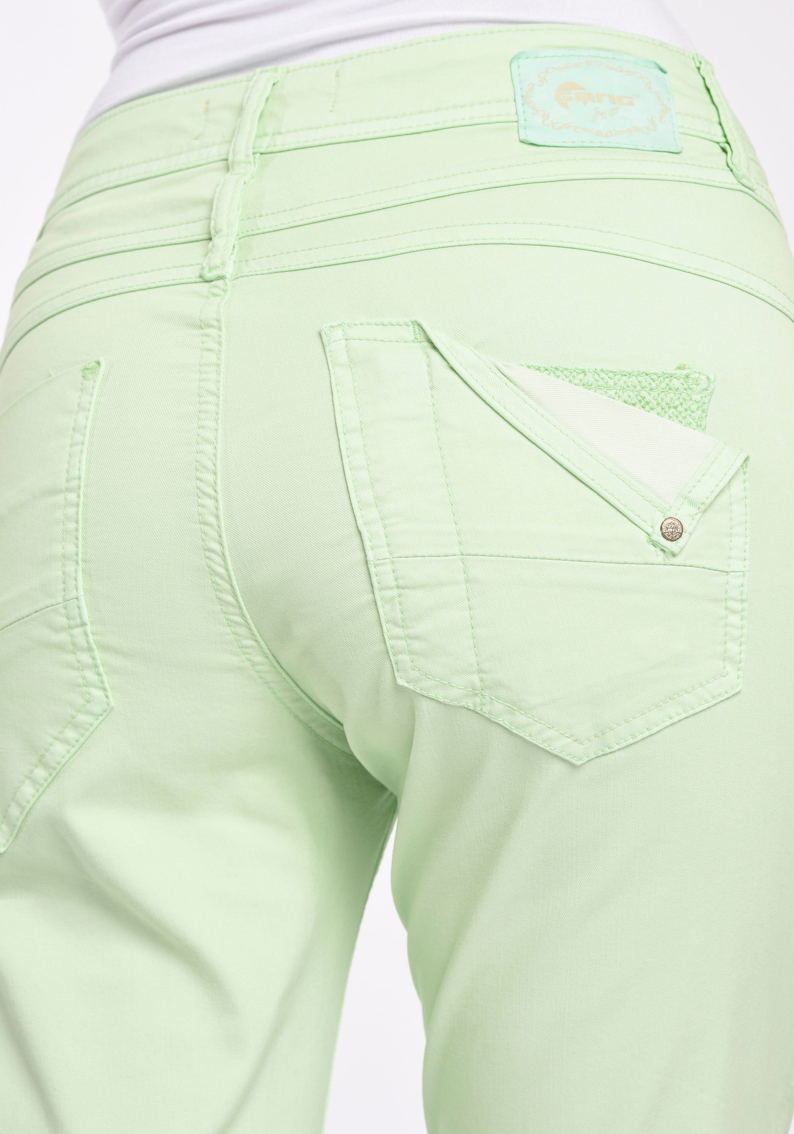 GANG 5-Pocket-Hose 94AMELIE CROPPED 5-Pocket green mit pastel modisch bijou verkürzter Beinlänge Style