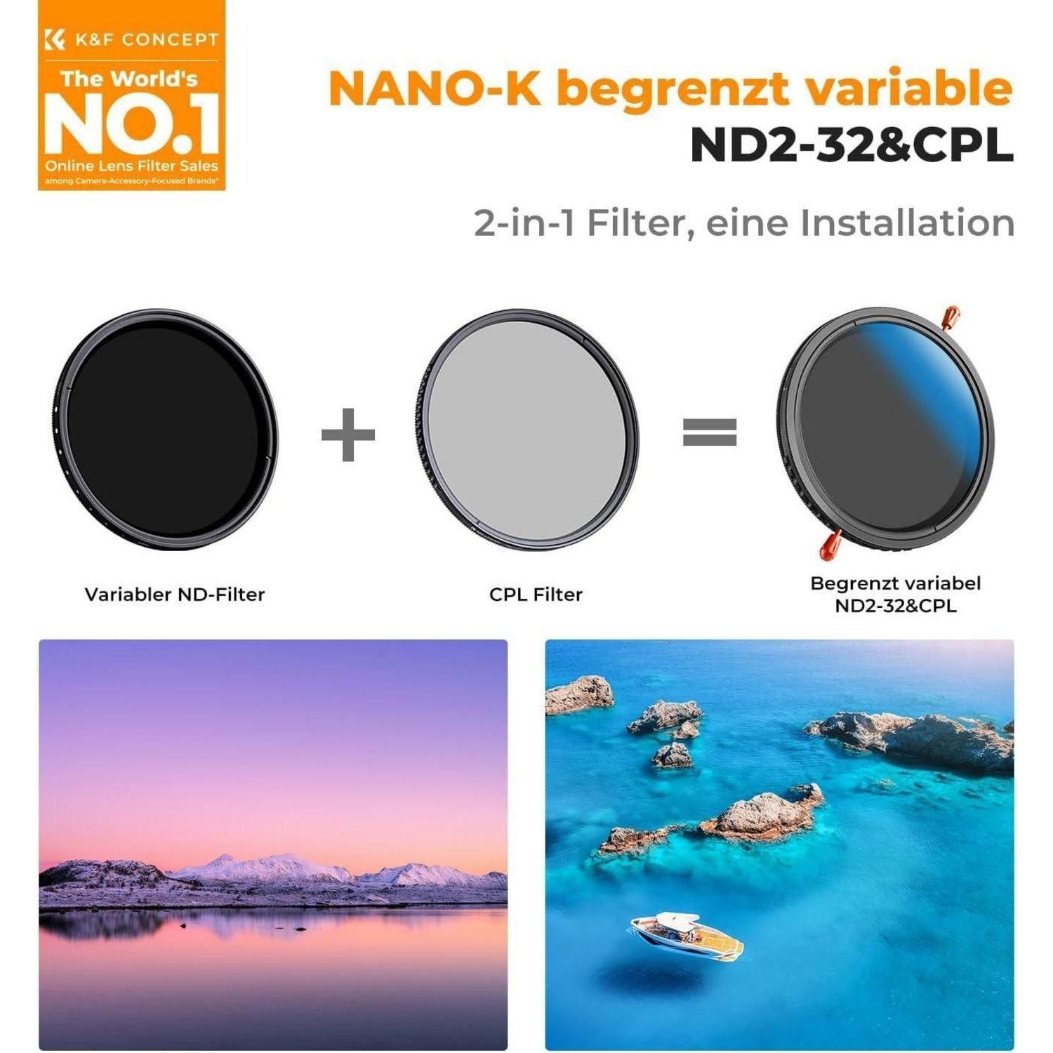 LuxusKollektion ND Filter 46mm CPL&ND2-ND32 2in1 Graufilter Polfilter zirkularer Polfilter