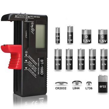 Retoo Batterietester Batterietester Universal 1,5V 9V AA A Batterie Akku Mignon Tester, (Universal Batterietester, Hochwertige Batterie und wiederaufladbarer Batteriezähler), LCD-Anzeige, Kompakte Größe, Kompatibel mit 1,5V- und 9V-Batterien