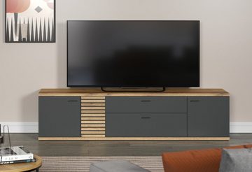 Furn.Design Lowboard Norris (TV Unterschrank in grau mit Eiche, 202 x 55 cm, bis 75), mit Soft-Close-Funktion