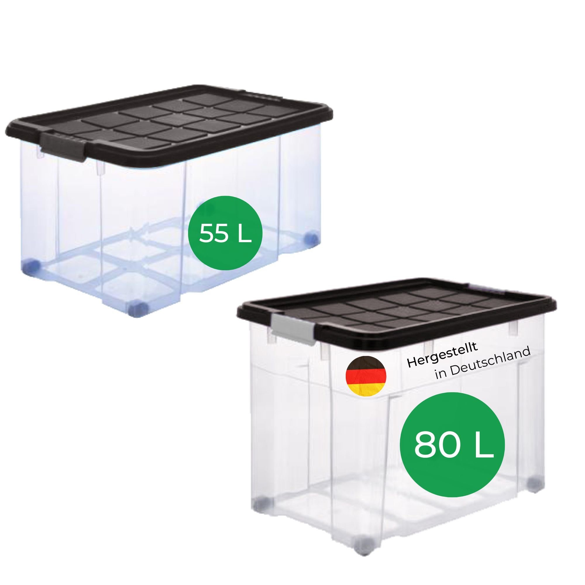 Novatool Aufbewahrungsbox - (1 St), Aufbewahrungsbox mit Deckel 1x 80 L + 1x 55 L