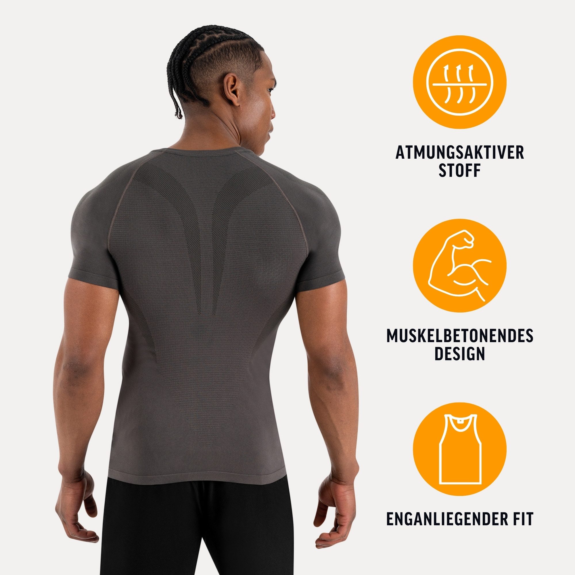 Smilodox T-Shirt Carnos, Compression Shirt Herren, Gymshirt, Seamless, Training Compression Fit, Seamless, atmungsaktiv, Body Mapping, Stretch