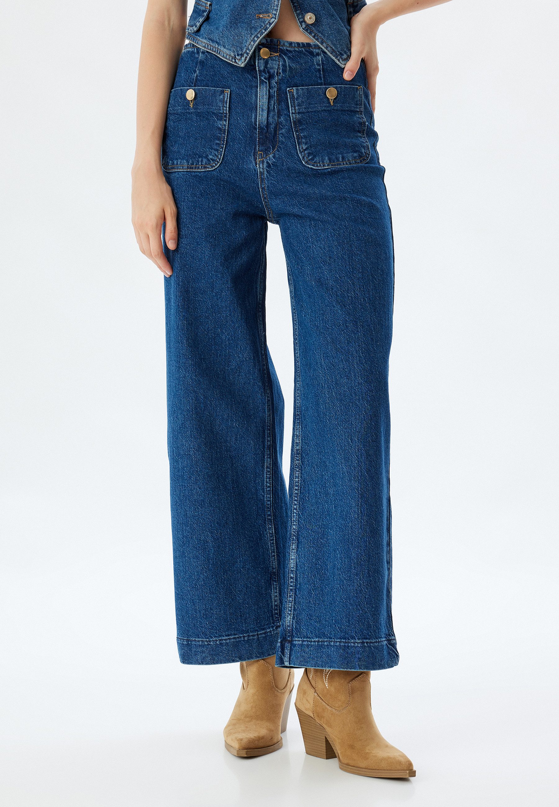 Koton High-waist-Jeans Hohe Leibhöhe Culotte