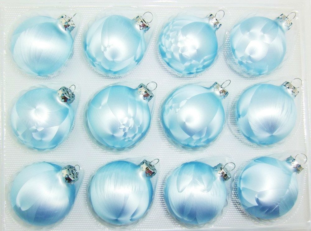 Thüringer Glasdesign Christbaumschmuck JACK 12x Glas Eislack Christbaumkugeln 6cm Thüringer Weihnachtskugeln, echt Glas, teilweise Handarbeit, inkl. praktischer Aufbewahrungsbox