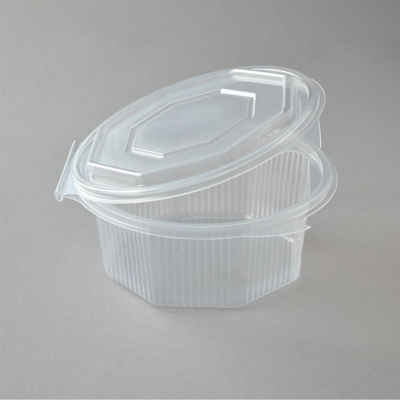 Einwegschale 200 Stück Haushaltsbox mit anhängendem Deckel, 8-eckig, 750 ml, transparent Salatbox Salatschalen Feinkostbecher Klappbox