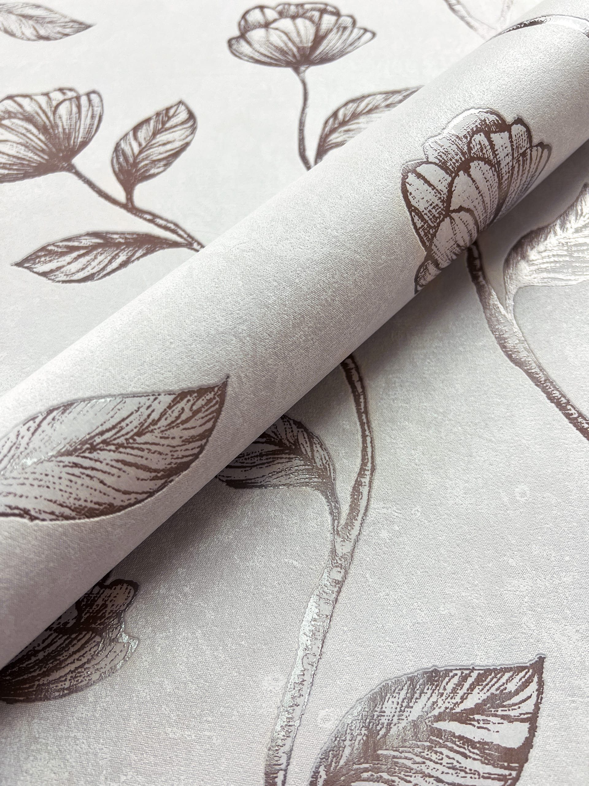 Newroom Vliestapete, Grau Tapete Floral Blumen günstig online kaufen