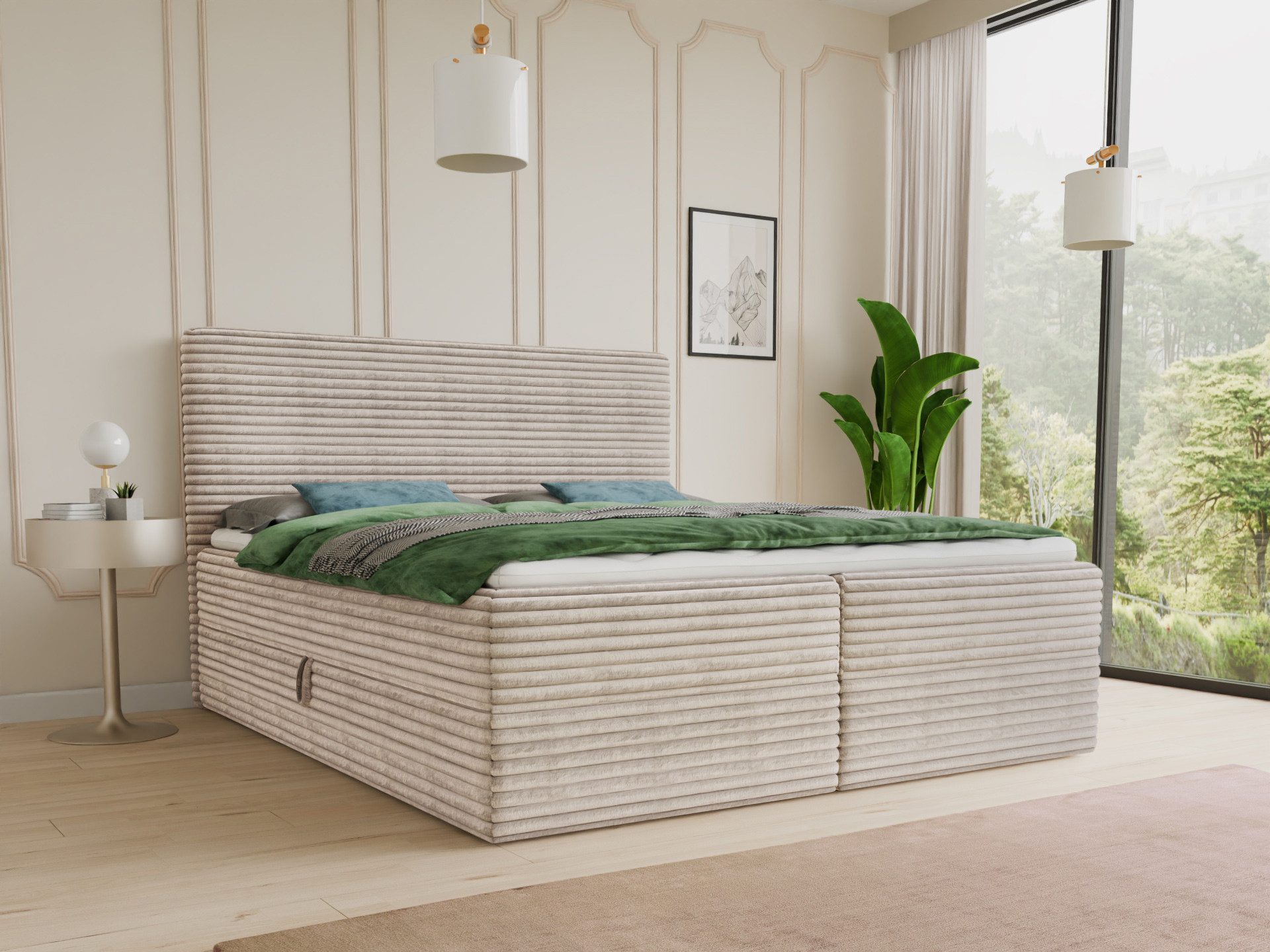 Sofnet Boxbett Mollo (mit zwei Bettkästen, Bonell-Matratze und Topper), Doppelbett, Polsterbett mit Kopfteil, Boxspringbett, Cordstoff
