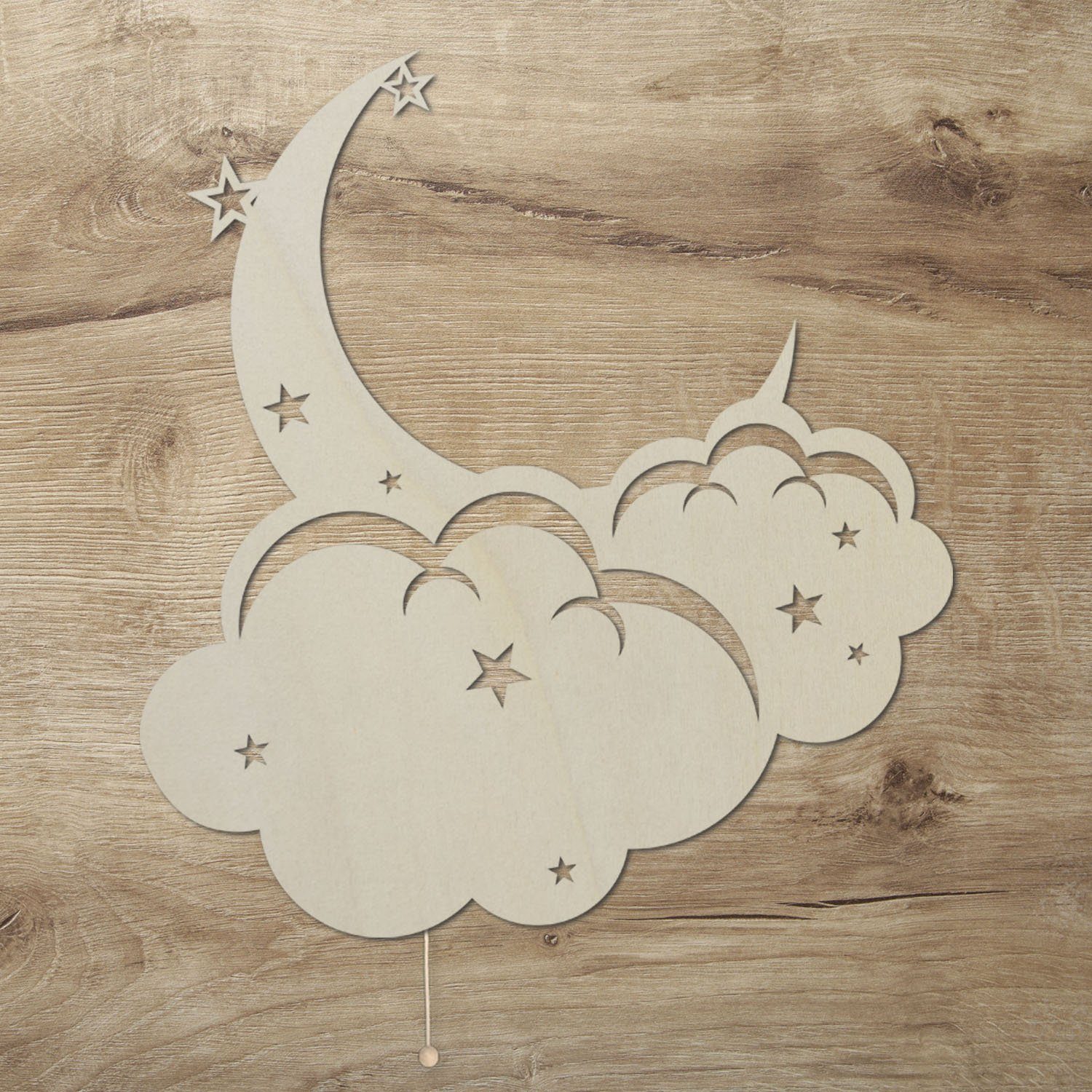 Namofactur LED Dekolicht Wandlampe Mond Wolken Holz Wand Deko Lampe für Kinder I Kinderzimmer, Mit Zugschalter, LED fest integriert, Warmweiß
