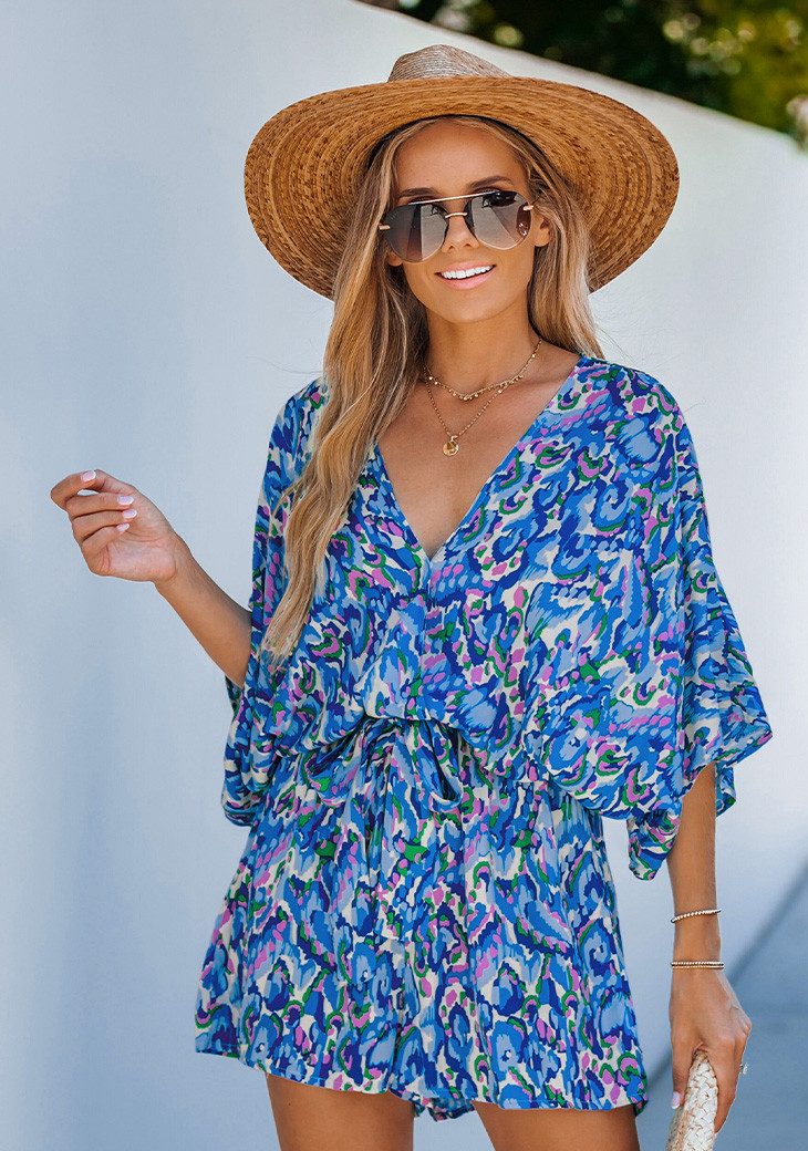 Cupshe Strampler Halbarm Weites Bein Mini Einteiler mit Bindegürtel