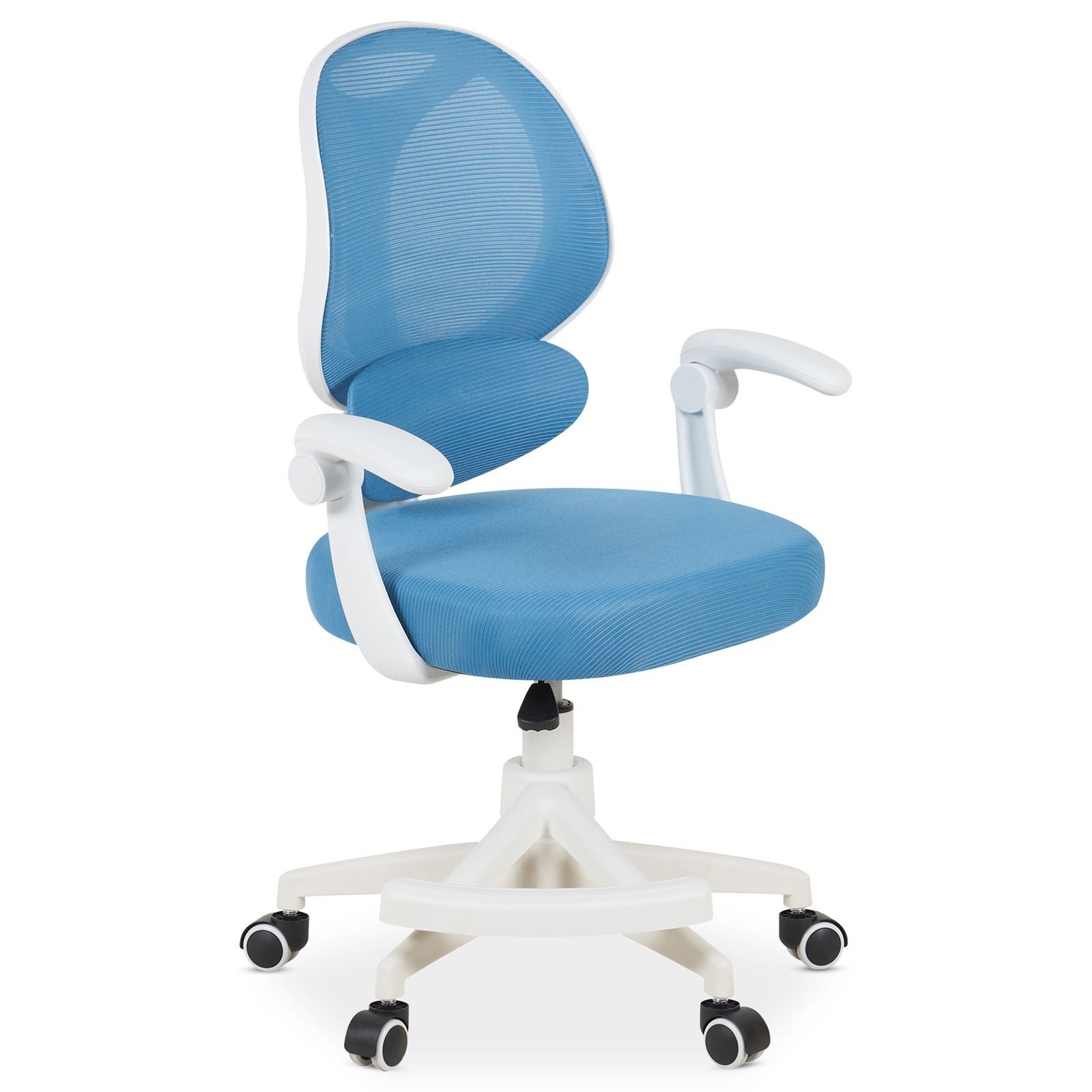 IDIMEX Schreibtischstuhl ISLA, Kinder Bürostuhl mit Fußstütze ergonomisch höhenverstellbar Blau