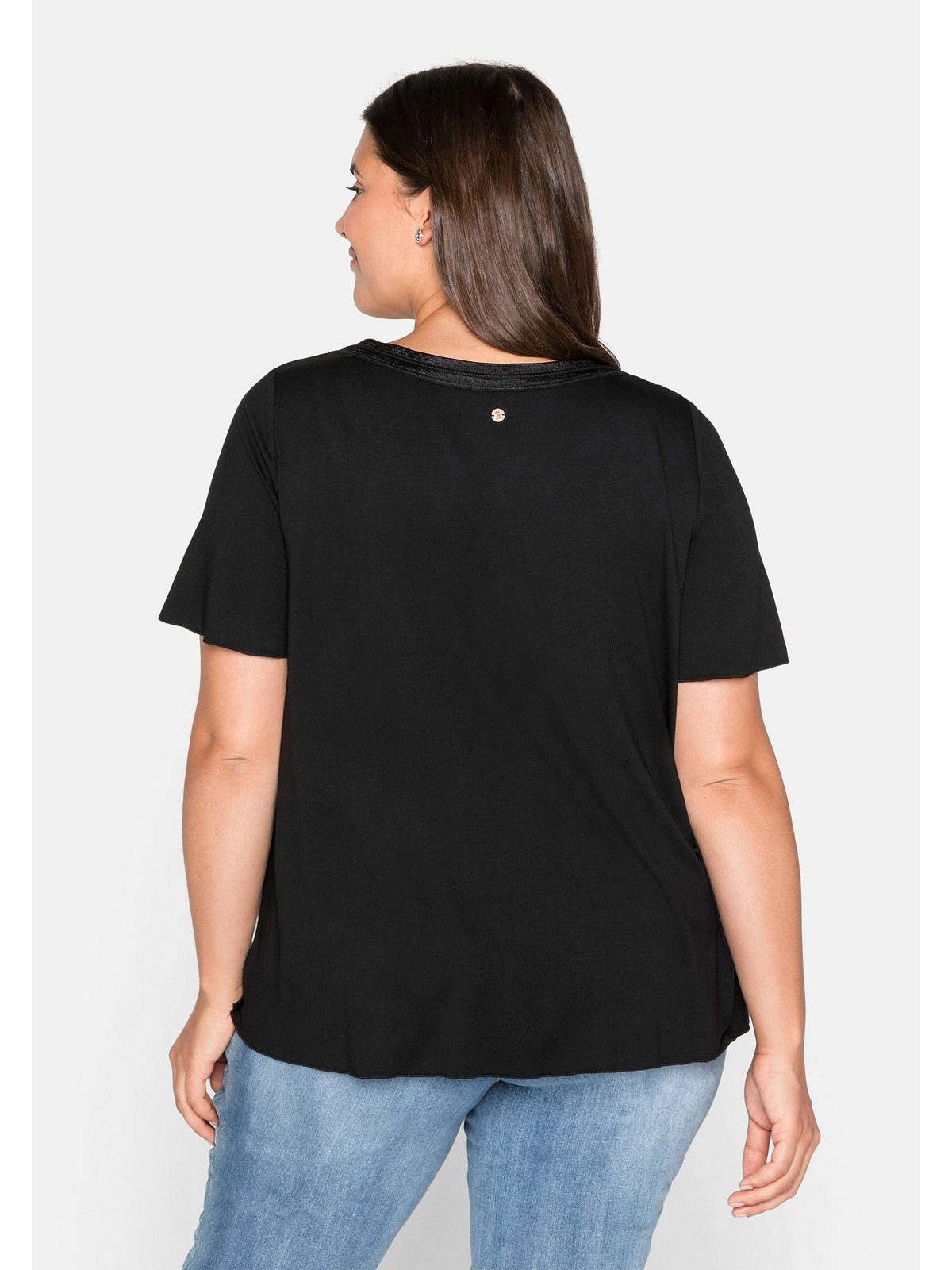 Blende schwarz in Größen T-Shirt mit A-Linie dekorativer Sheego Große